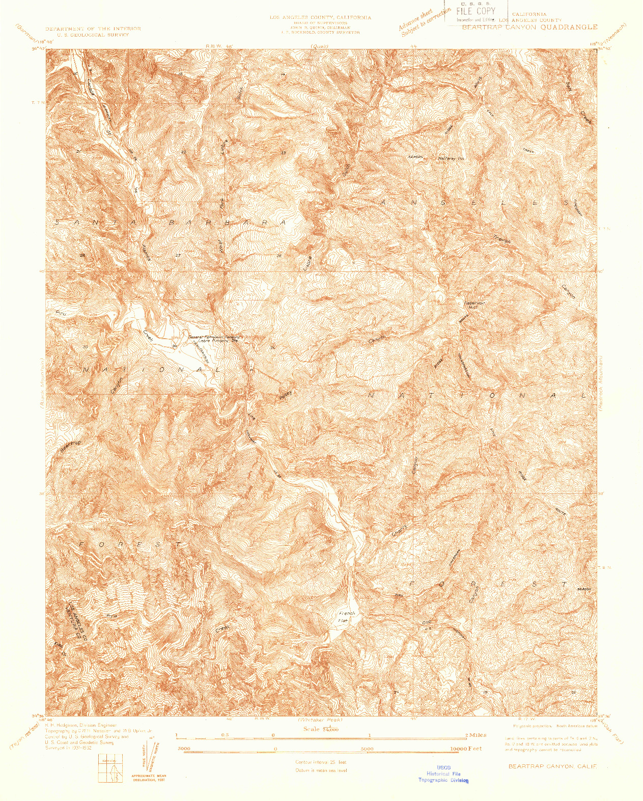 USGS 1:24000-SCALE QUADRANGLE FOR BEARTRAP CANYON, CA 1932