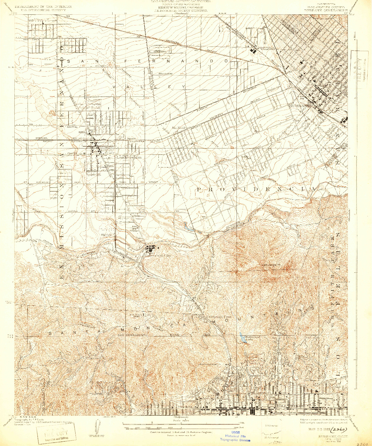 USGS 1:24000-SCALE QUADRANGLE FOR BURBANK, CA 1926