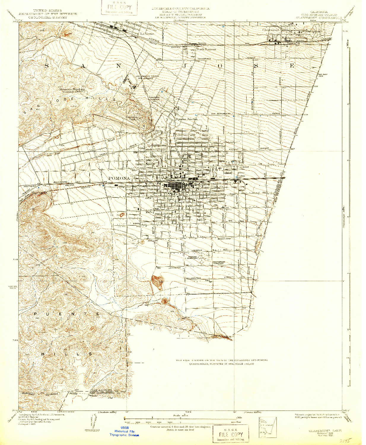 USGS 1:24000-SCALE QUADRANGLE FOR CLAREMONT, CA 1928
