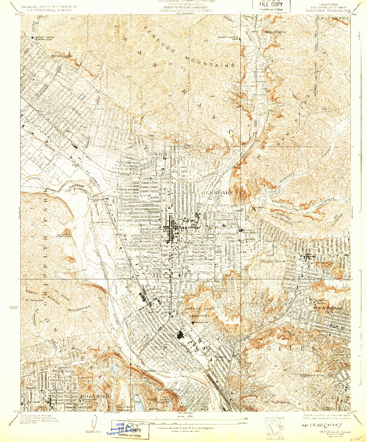 USGS 1:24000-SCALE QUADRANGLE FOR GLENDALE, CA 1928