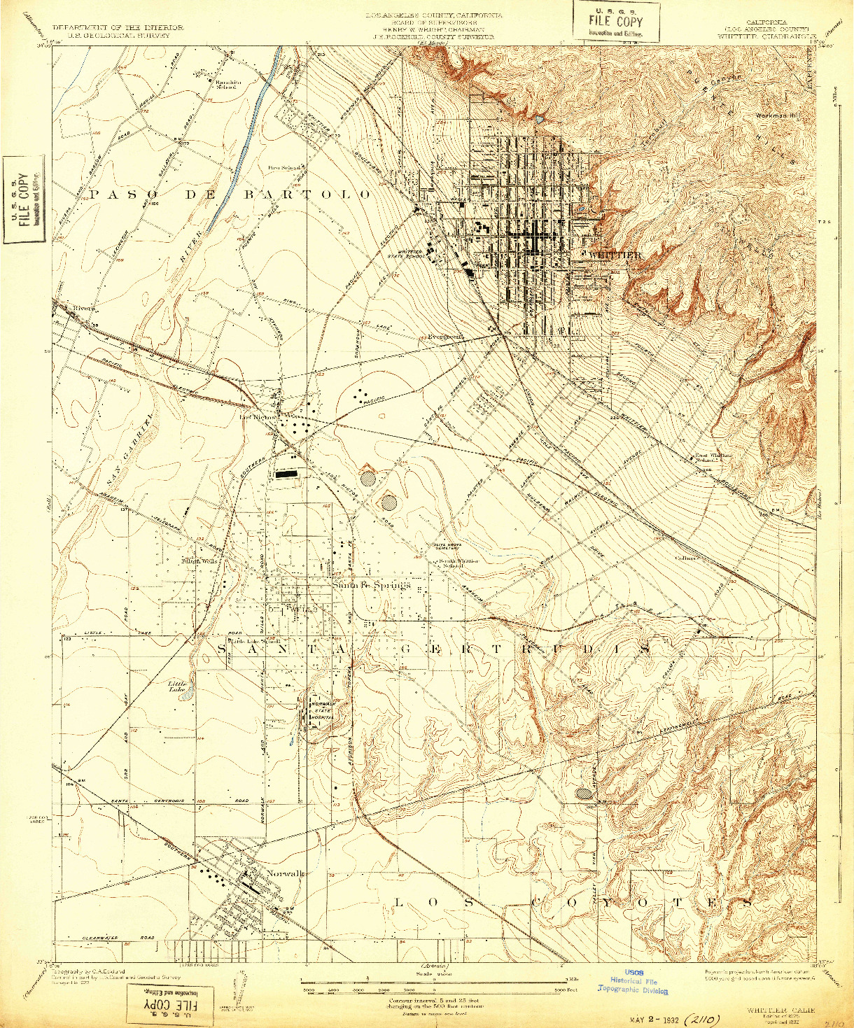 USGS 1:24000-SCALE QUADRANGLE FOR WHITTIER, CA 1925