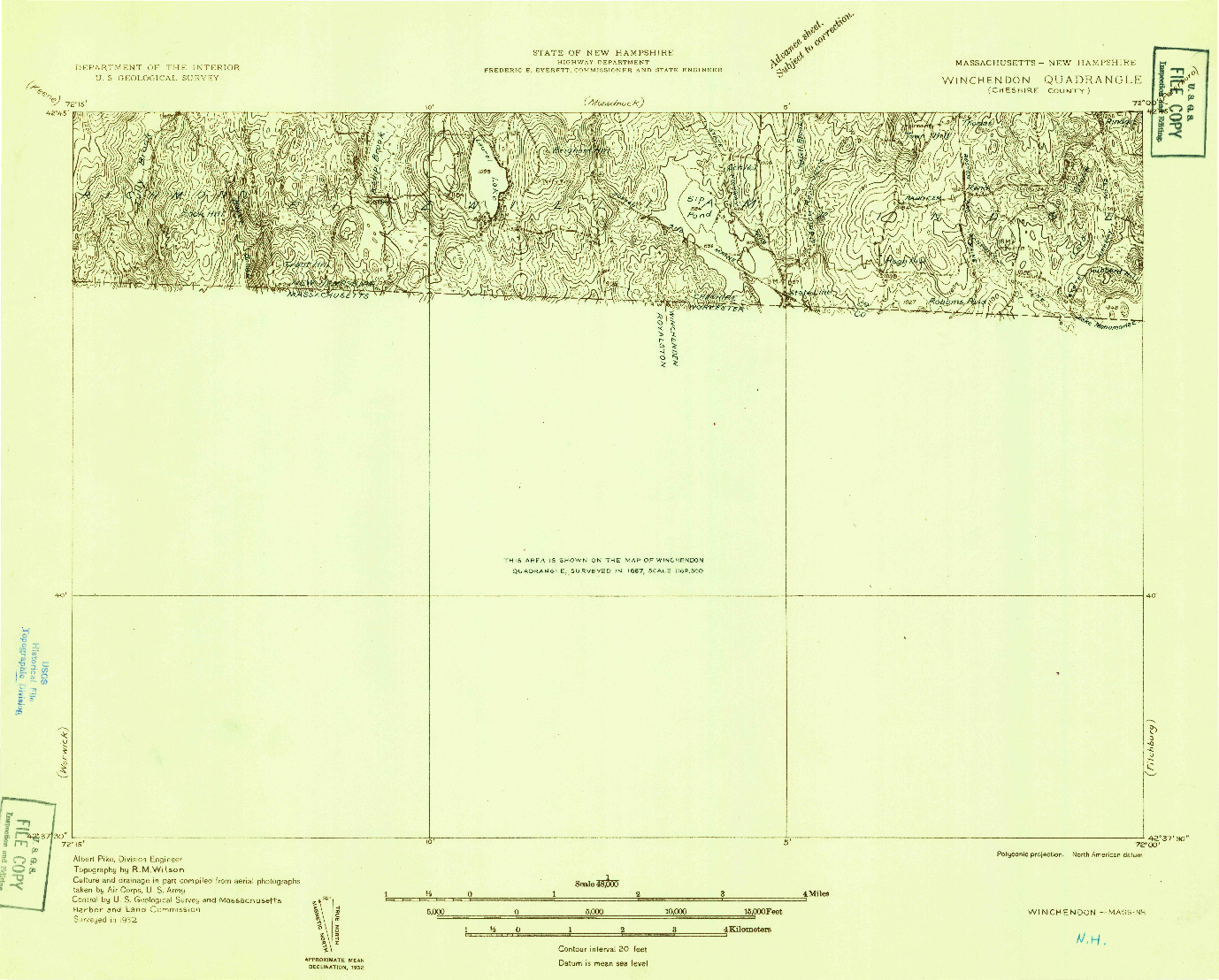 USGS 1:48000-SCALE QUADRANGLE FOR WINCHENDON, MA 1932