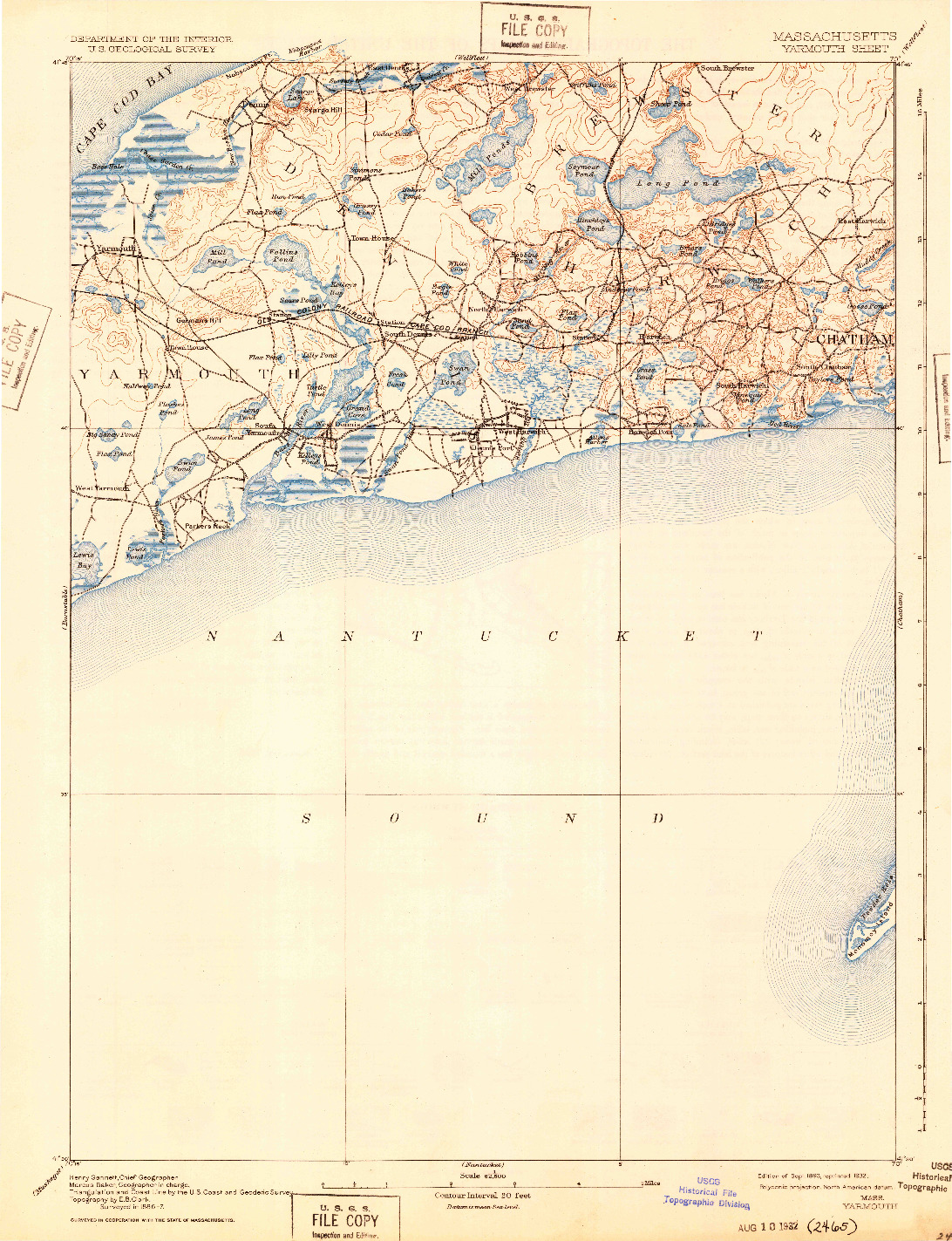 USGS 1:62500-SCALE QUADRANGLE FOR YARMOUTH, MA 1893