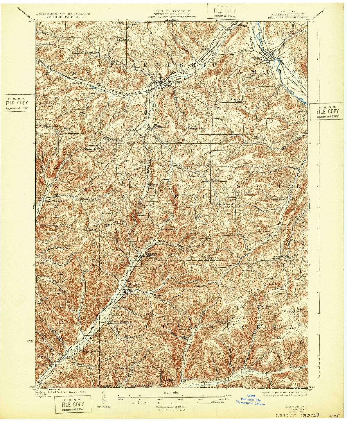 USGS 1:62500-SCALE QUADRANGLE FOR BELMONT, NY 1925