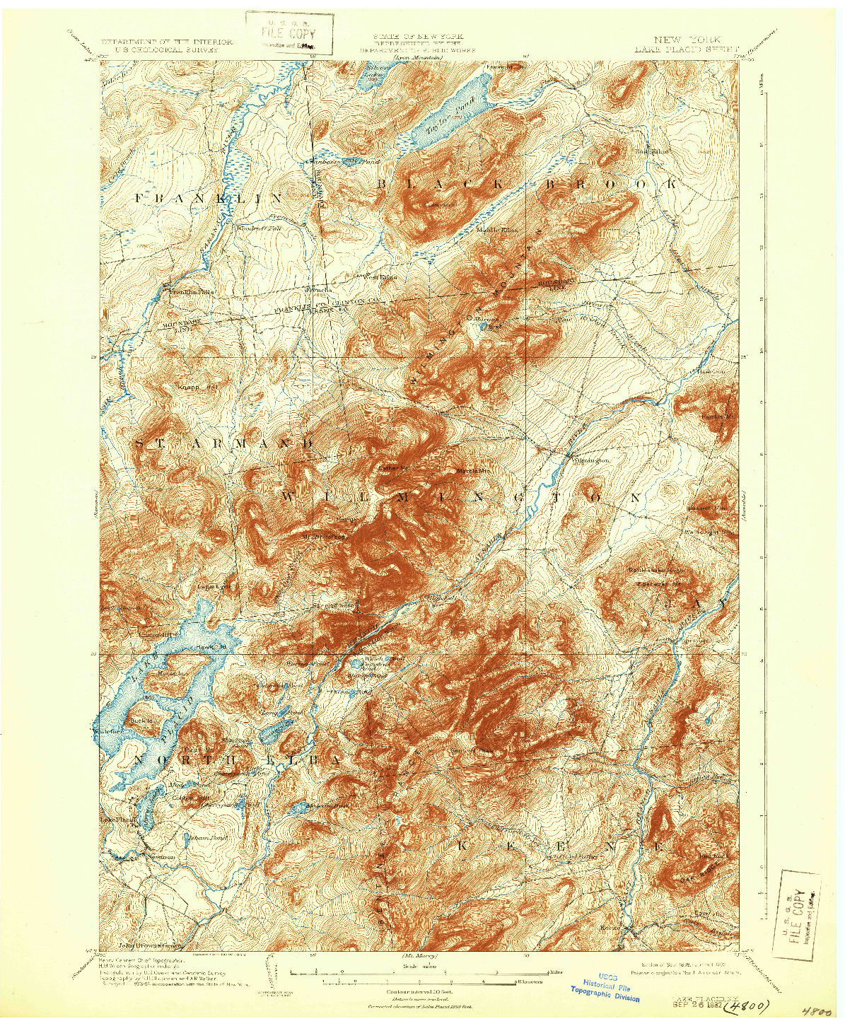 USGS 1:62500-SCALE QUADRANGLE FOR LAKE PLACID, NY 1898