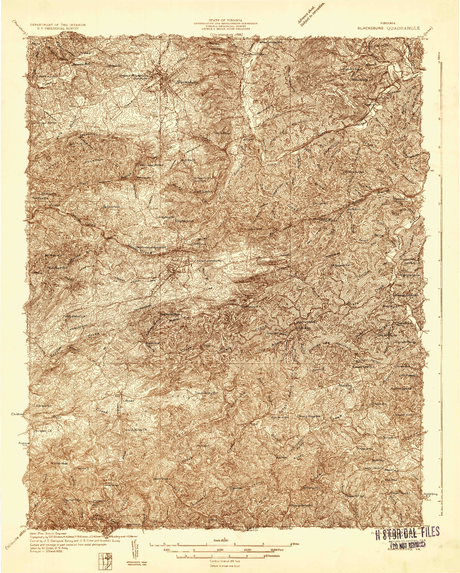 USGS 1:48000-SCALE QUADRANGLE FOR BLACKSBURG, VA 1932