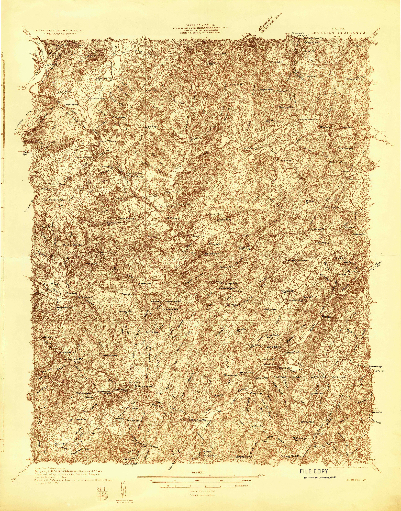 USGS 1:48000-SCALE QUADRANGLE FOR LEXINGTON, VA 1932