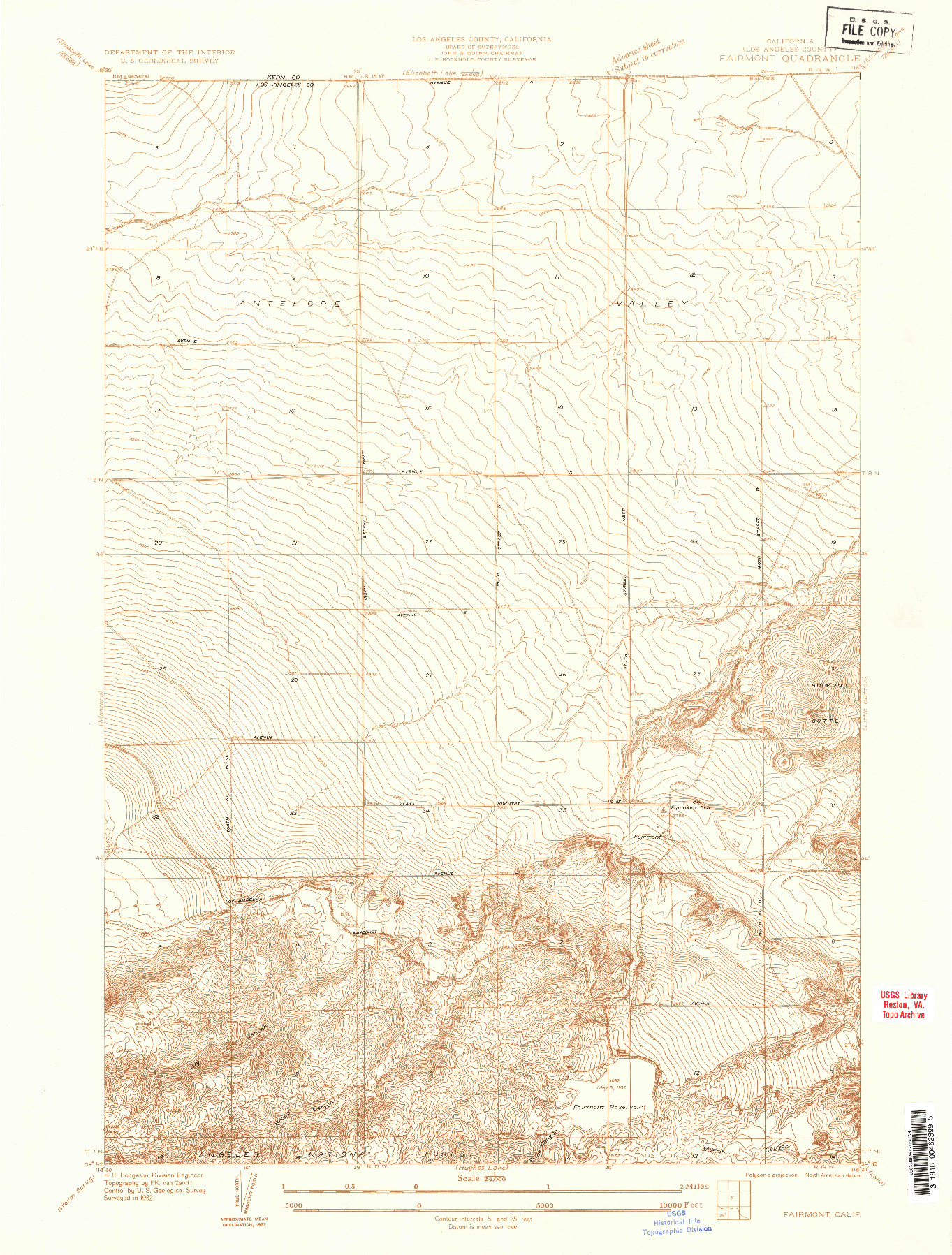 USGS 1:24000-SCALE QUADRANGLE FOR FAIRMONT, CA 1932