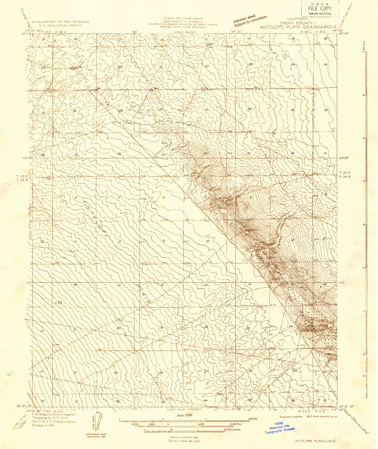 USGS 1:31680-SCALE QUADRANGLE FOR ANTELOPE PLAIN, CA 1932