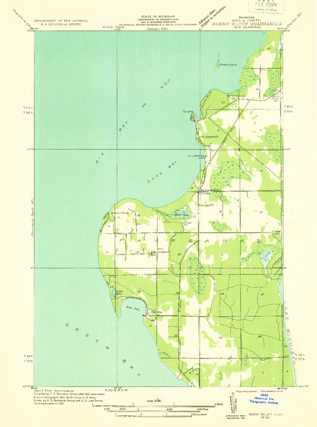 USGS 1:31680-SCALE QUADRANGLE FOR BURNT BLUFF NW, MI 1932