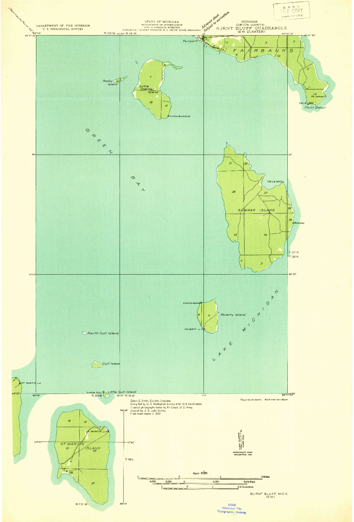 USGS 1:31680-SCALE QUADRANGLE FOR BURNT BLUFF SW, MI 1932