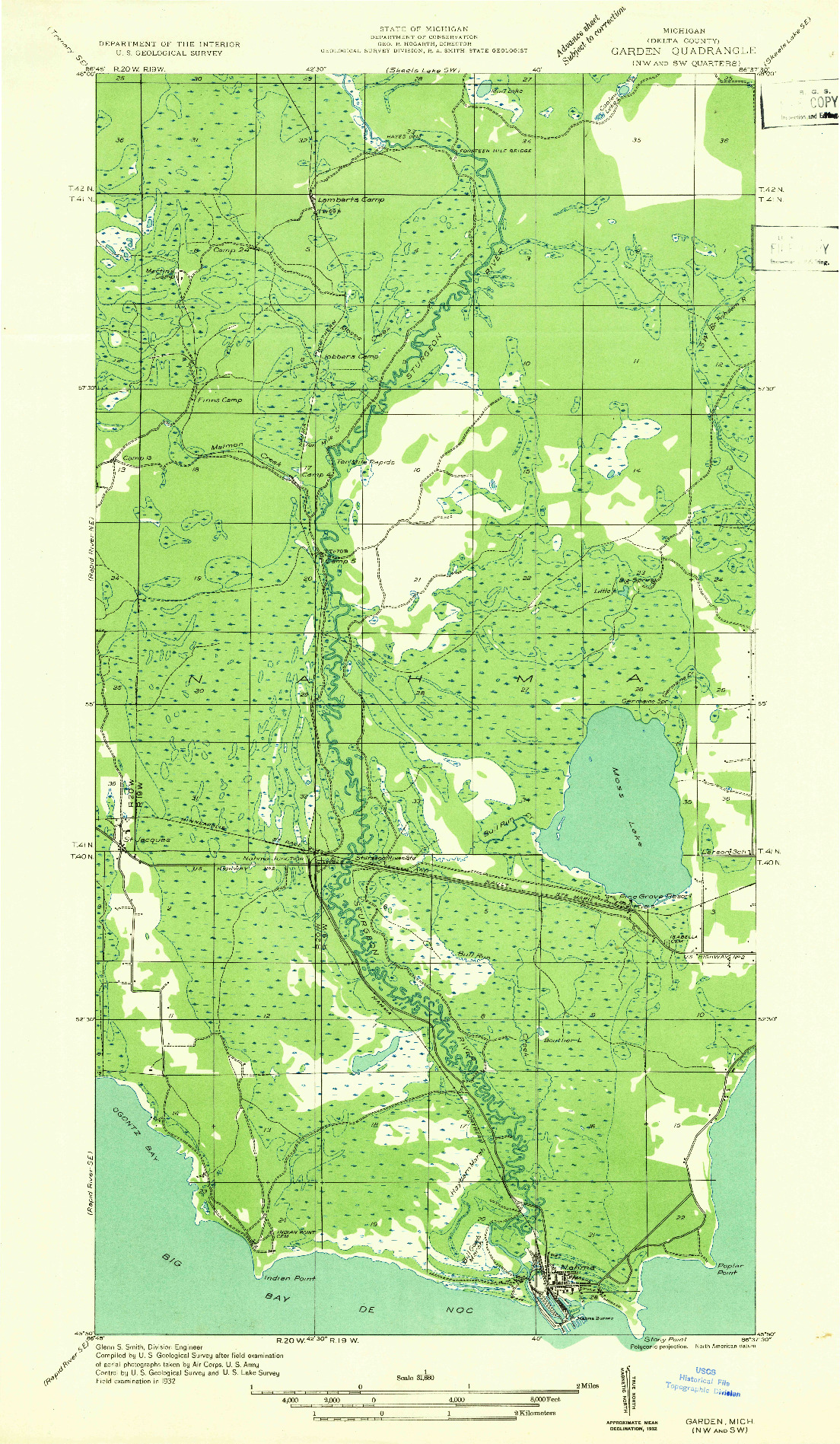 USGS 1:31680-SCALE QUADRANGLE FOR GARDEN NW AND SW, MI 1932