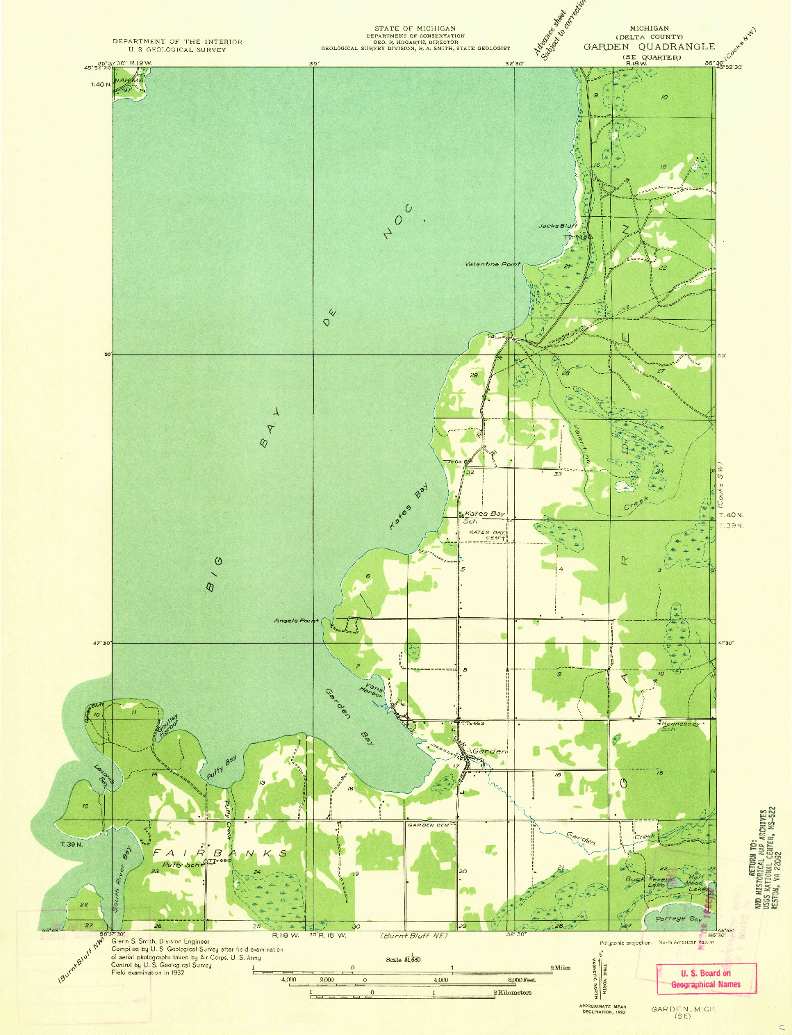 USGS 1:31680-SCALE QUADRANGLE FOR GARDEN SE, MI 1932