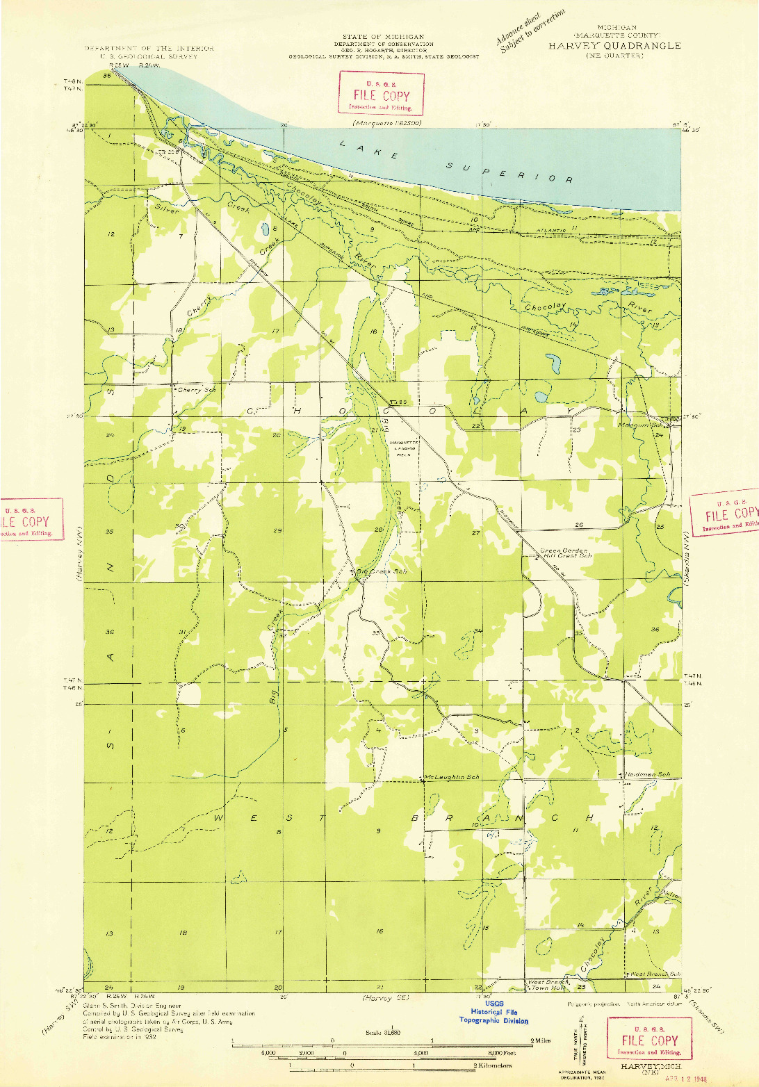 USGS 1:31680-SCALE QUADRANGLE FOR HARVEY NE, MI 1932
