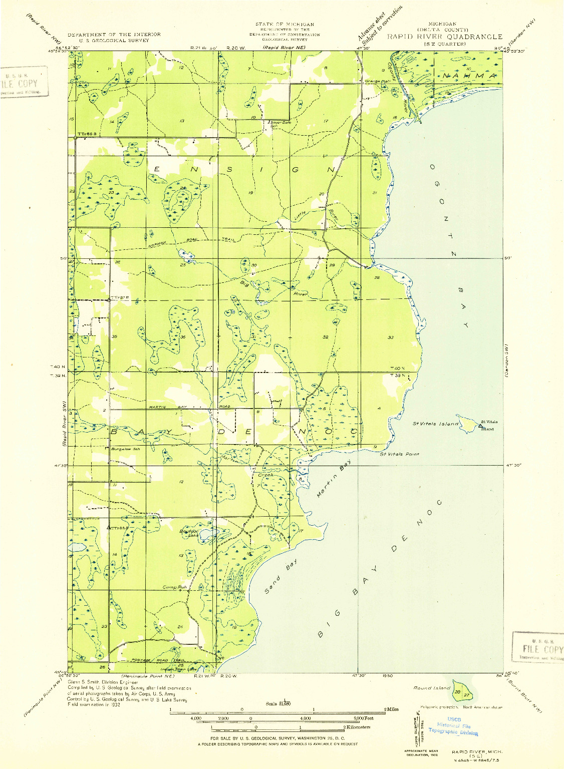 USGS 1:31680-SCALE QUADRANGLE FOR RAPID RIVER SE, MI 1932