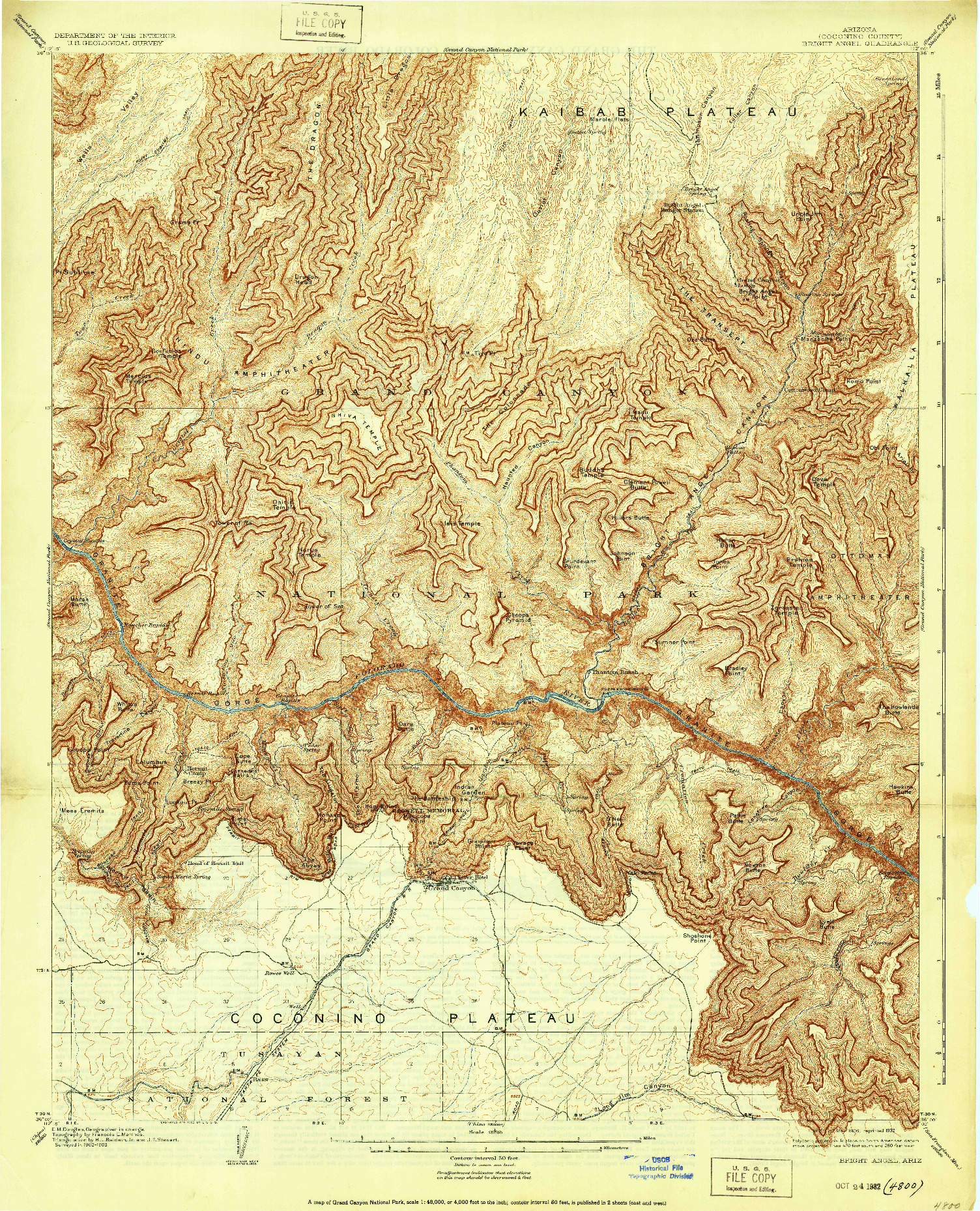 USGS 1:48000-SCALE QUADRANGLE FOR BRIGHT ANGEL, AZ 1906