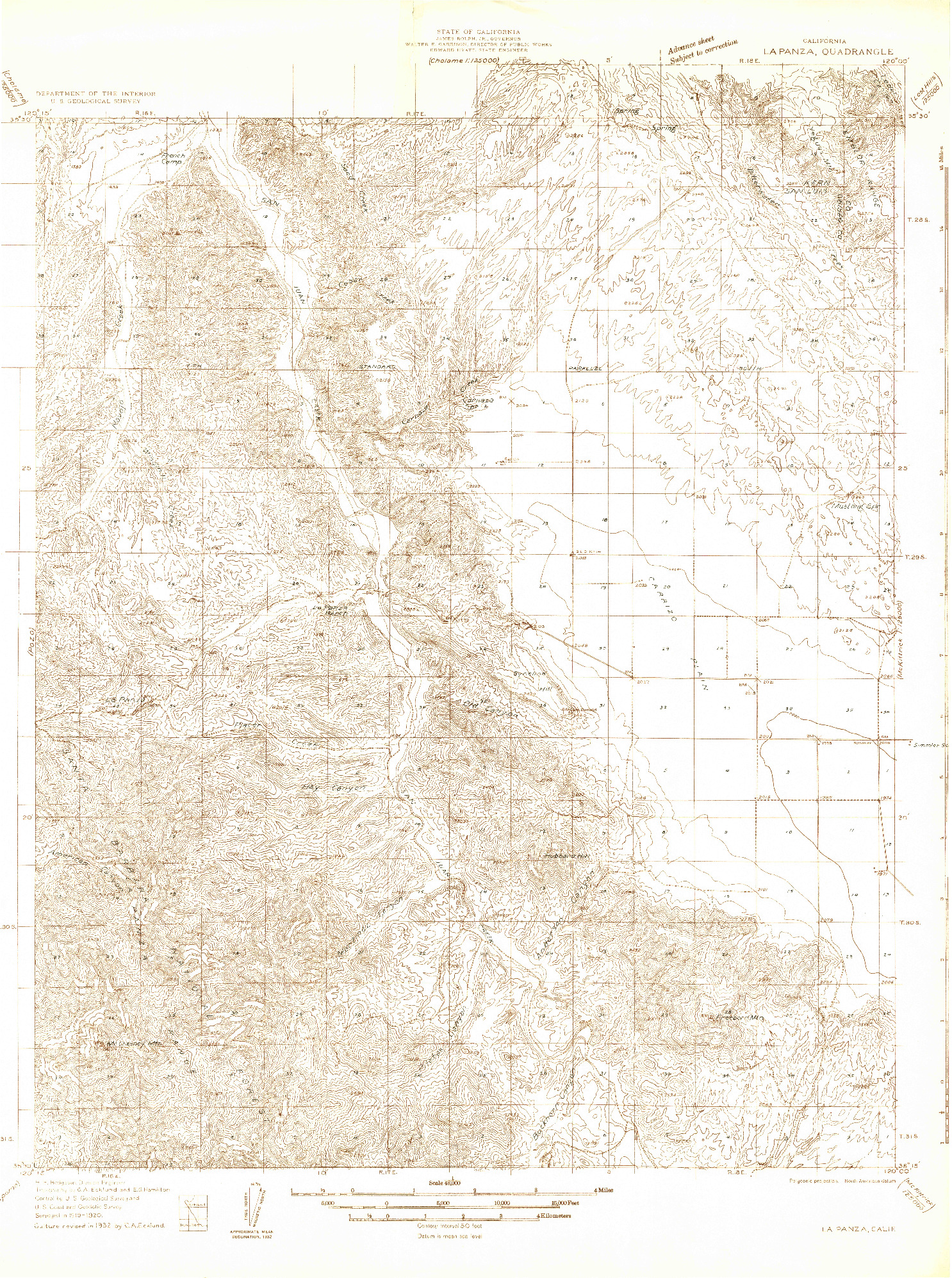 USGS 1:48000-SCALE QUADRANGLE FOR LA PANZA, CA 1932