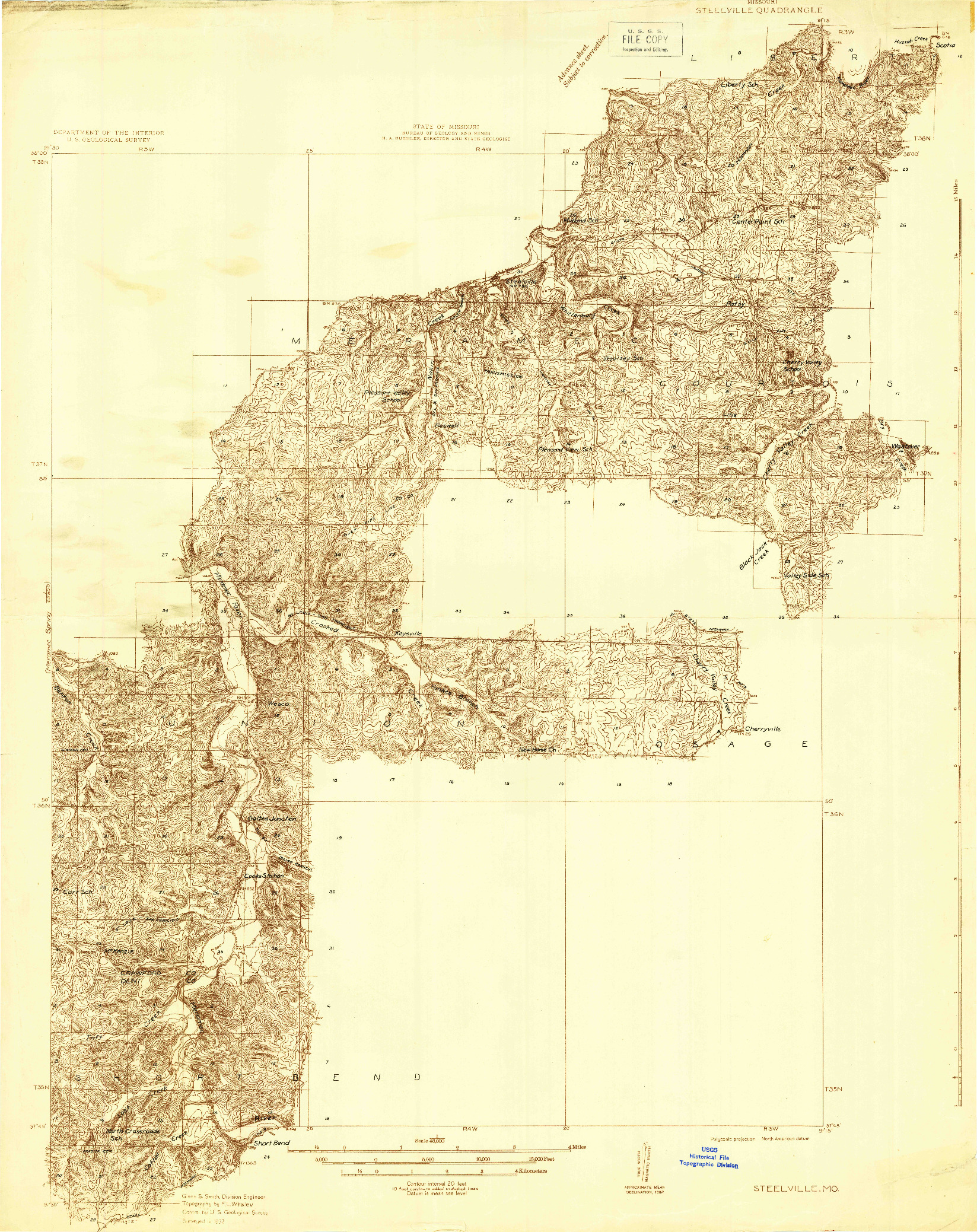 USGS 1:48000-SCALE QUADRANGLE FOR STEELVILLE, MO 1932