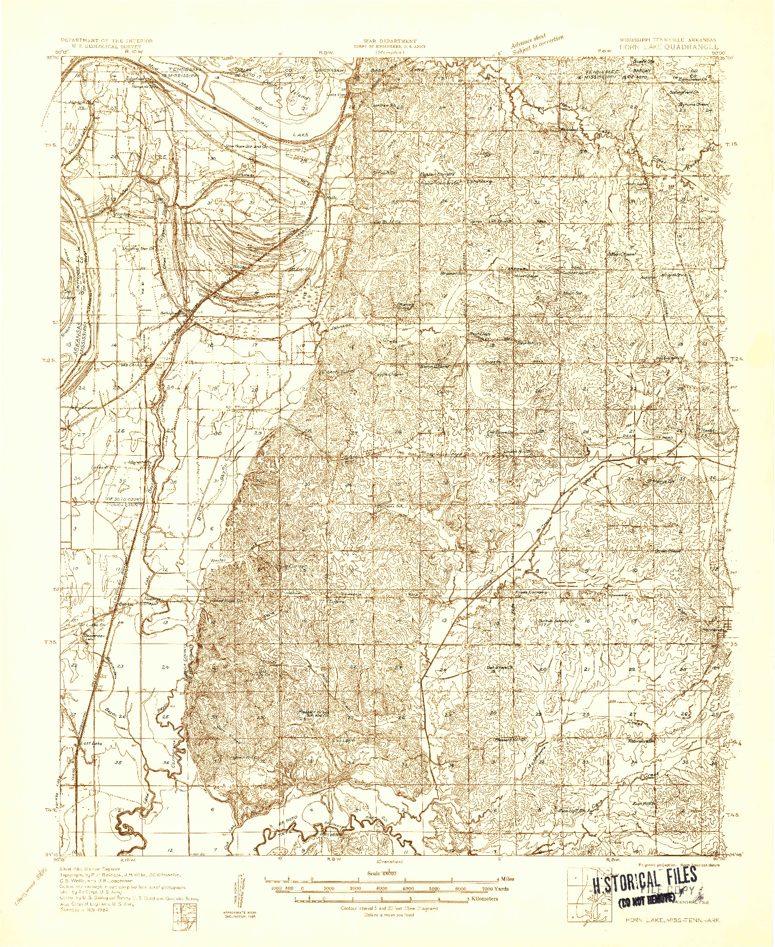 USGS 1:48000-SCALE QUADRANGLE FOR HORN LAKE, MS 1932