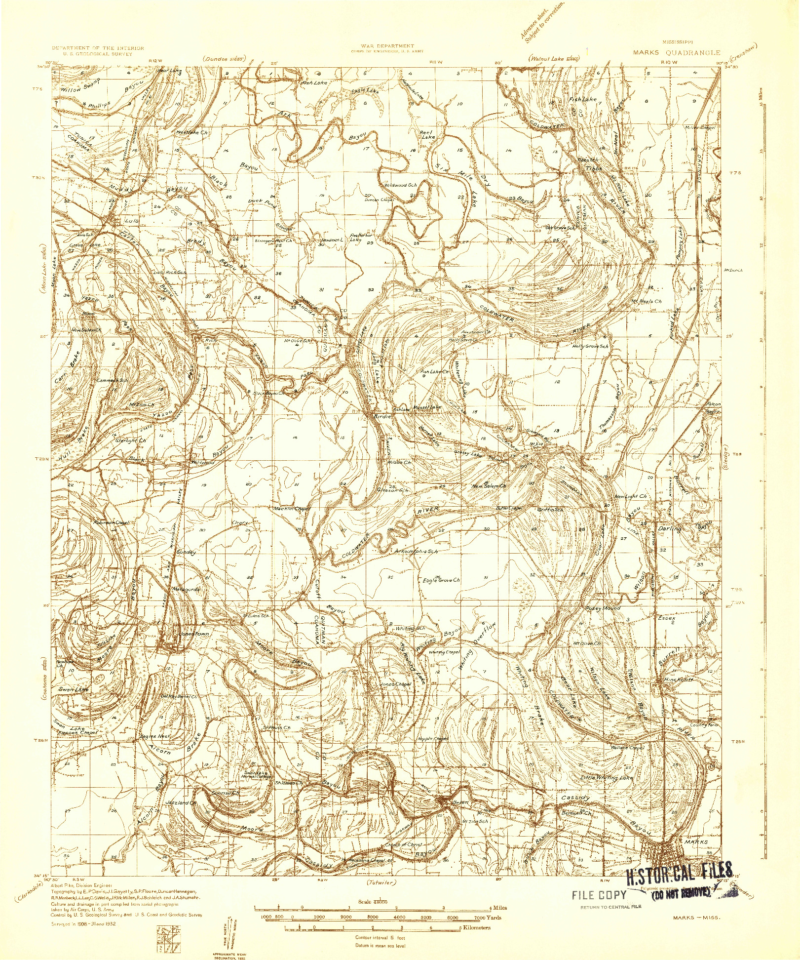 USGS 1:48000-SCALE QUADRANGLE FOR MARKS, MS 1932