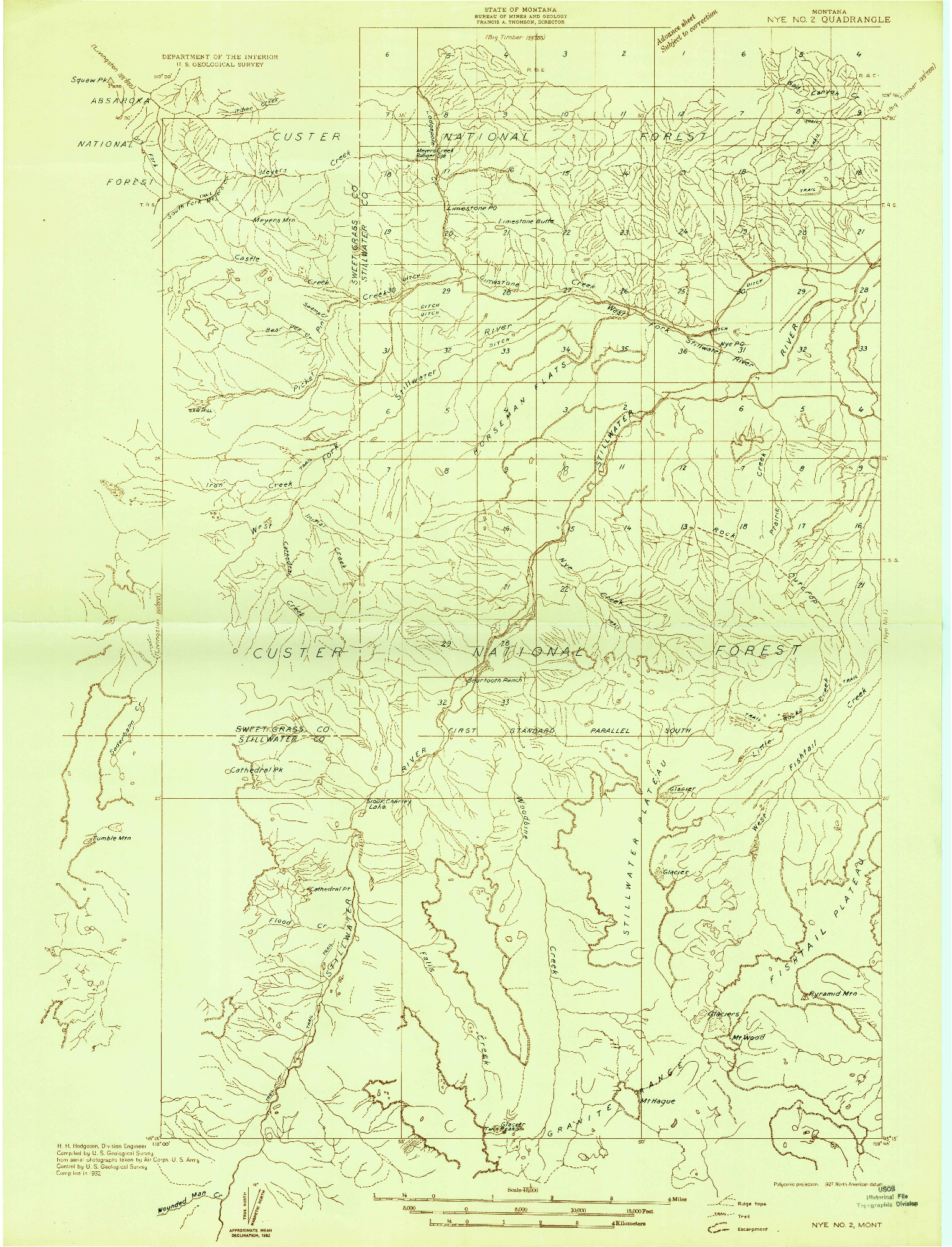 USGS 1:48000-SCALE QUADRANGLE FOR NYE NO 2, MT 1932