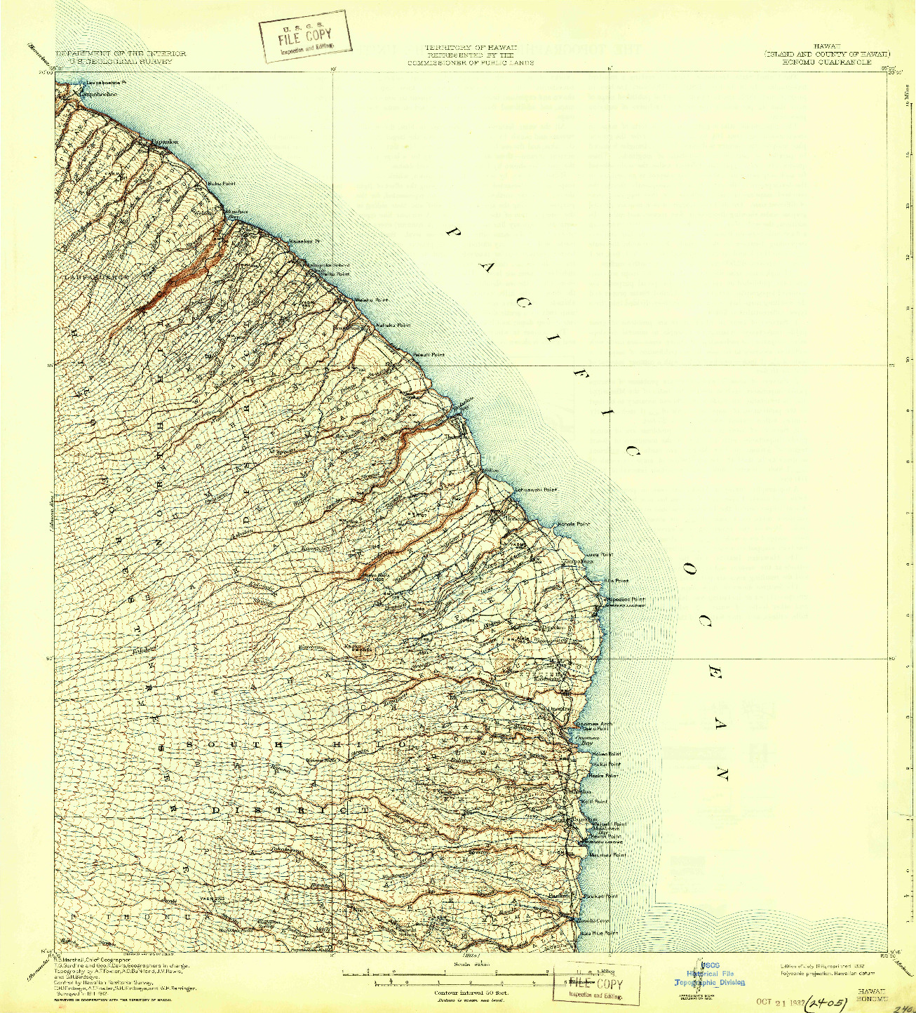 USGS 1:62500-SCALE QUADRANGLE FOR HONOMU, HI 1915
