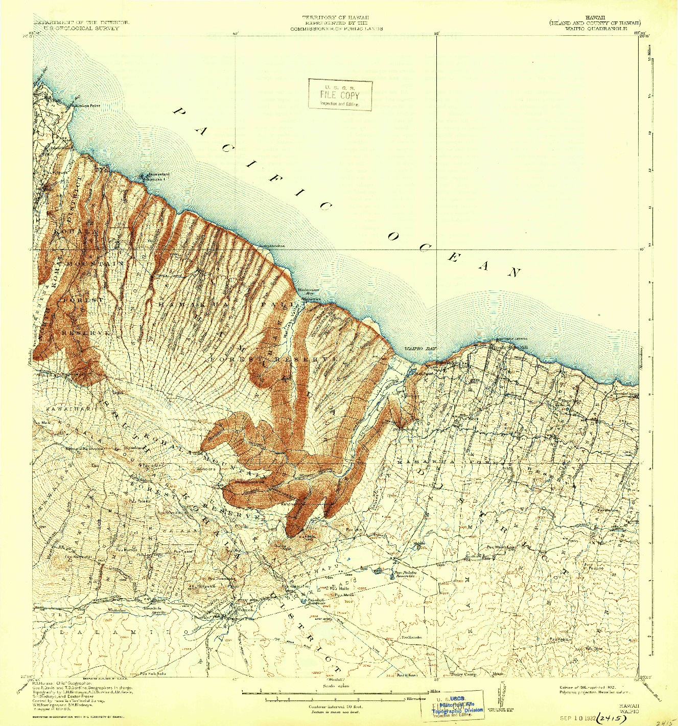 USGS 1:62500-SCALE QUADRANGLE FOR WAIPIO, HI 1916