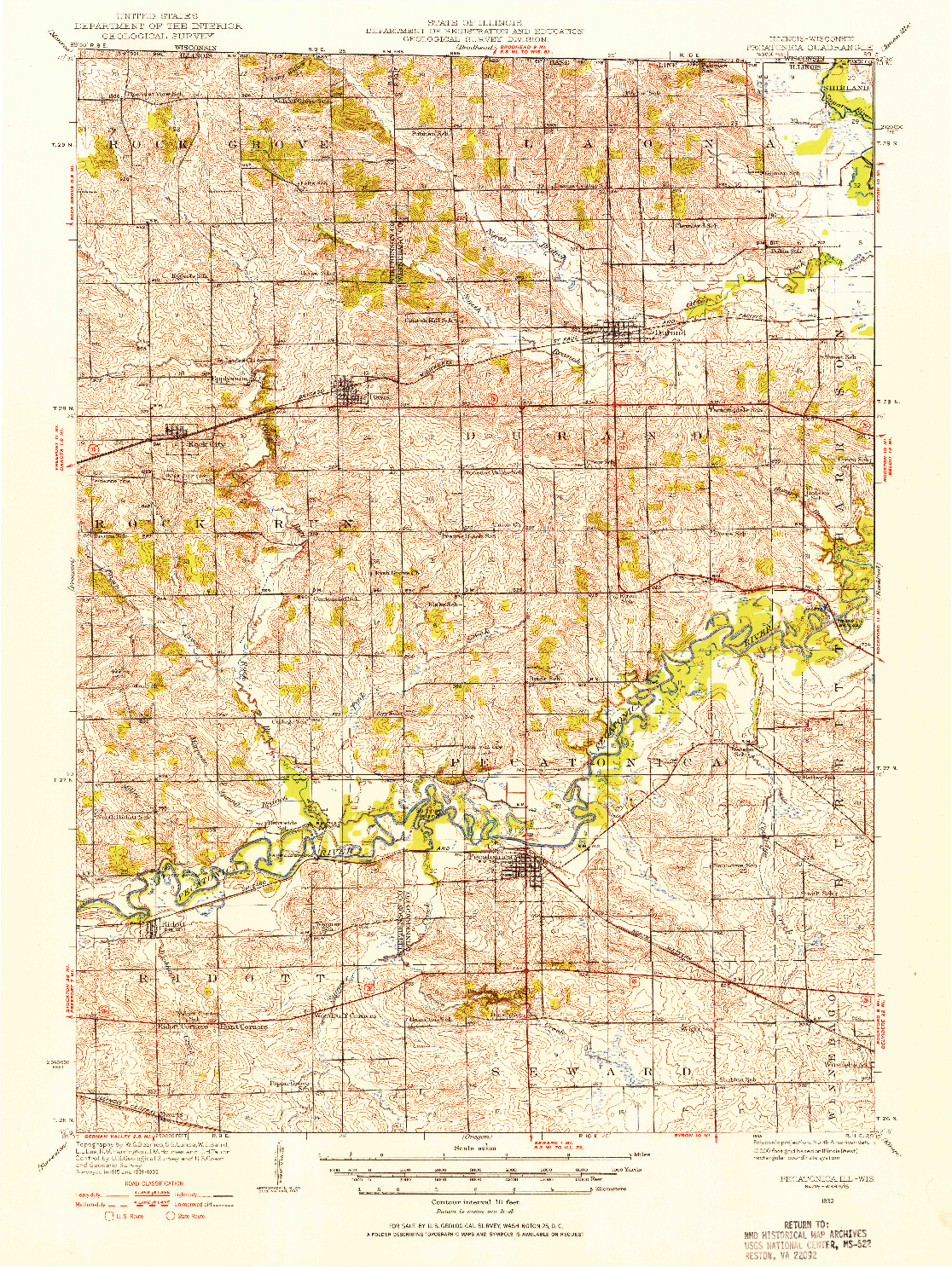 USGS 1:62500-SCALE QUADRANGLE FOR PECATONICA, IL 1932