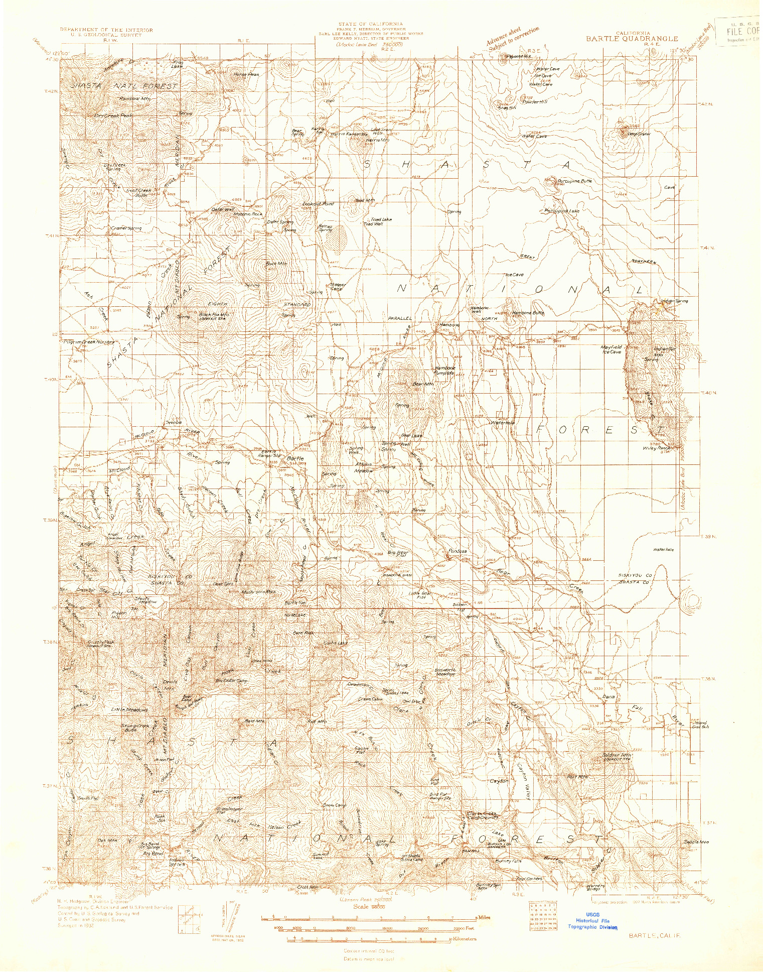 USGS 1:96000-SCALE QUADRANGLE FOR BARTLE, CA 1932