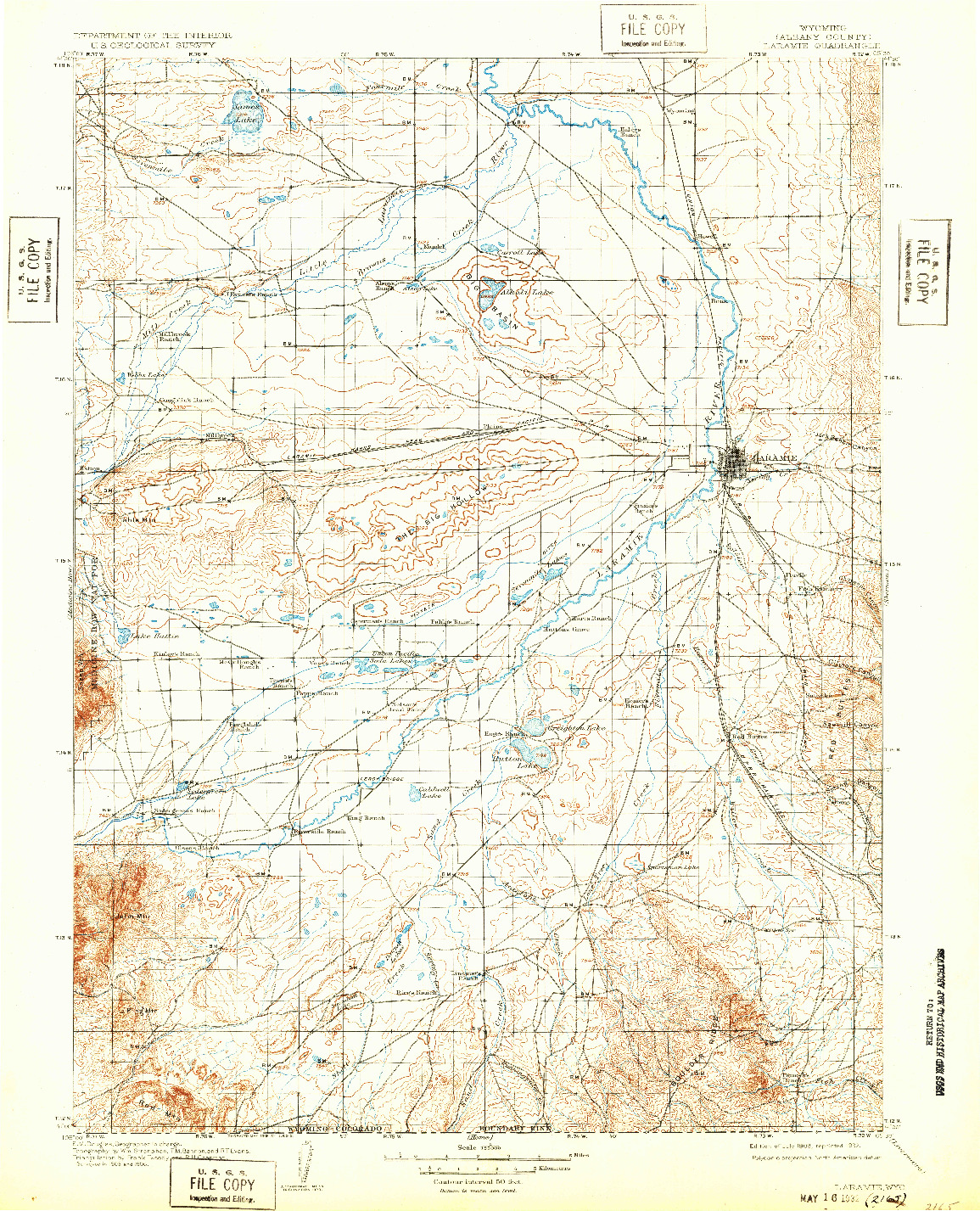 USGS 1:125000-SCALE QUADRANGLE FOR LARAMIE, WY 1908