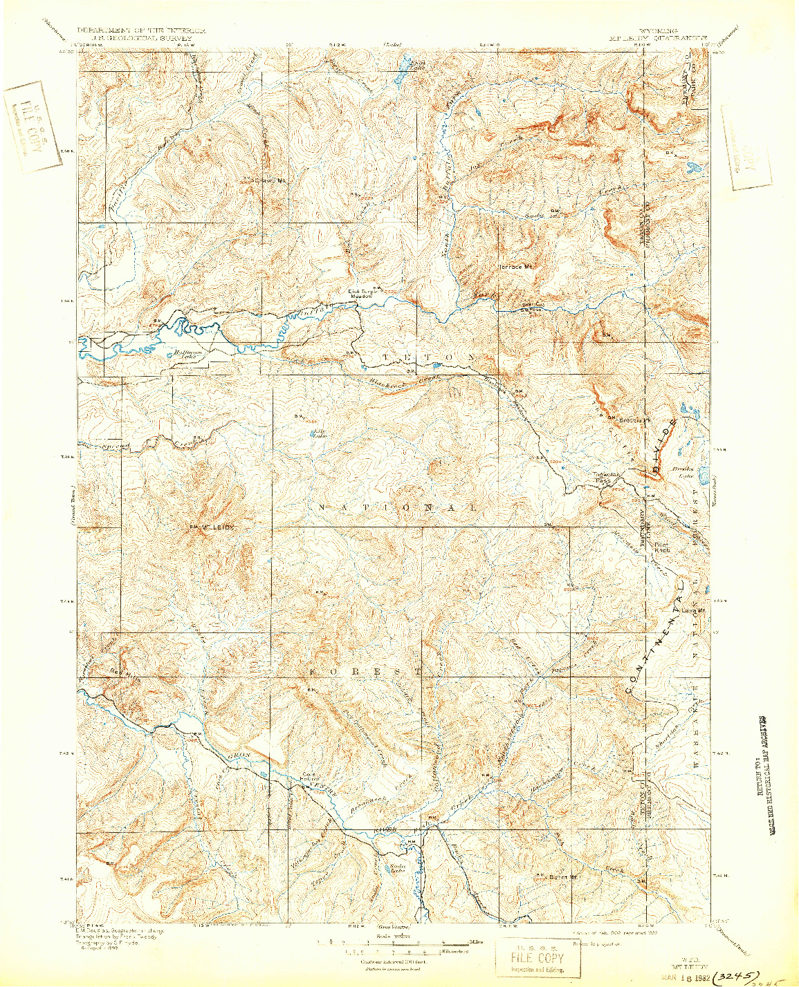 USGS 1:125000-SCALE QUADRANGLE FOR MT LEIDY, WY 1902