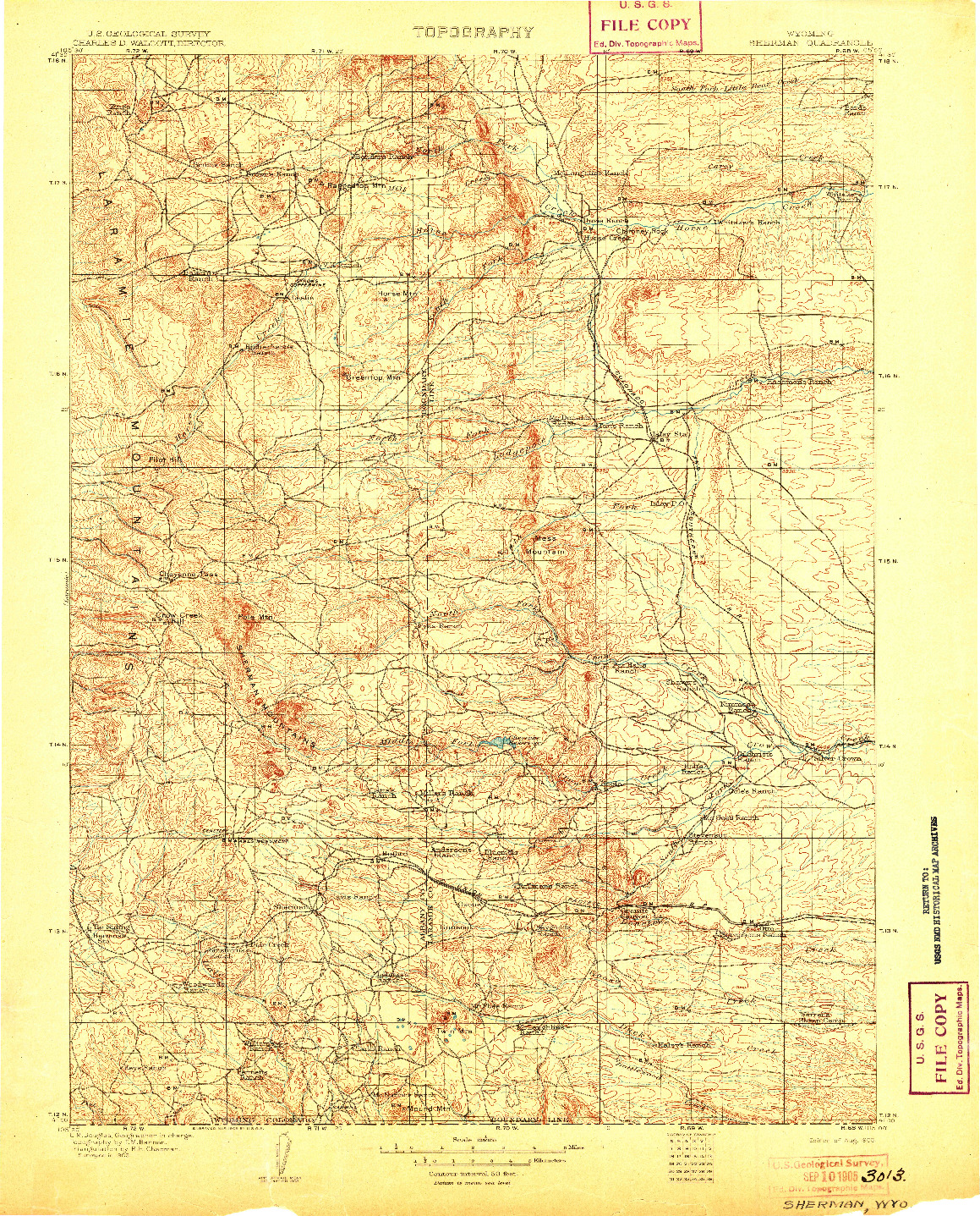 USGS 1:125000-SCALE QUADRANGLE FOR SHERMAN, WY 1905