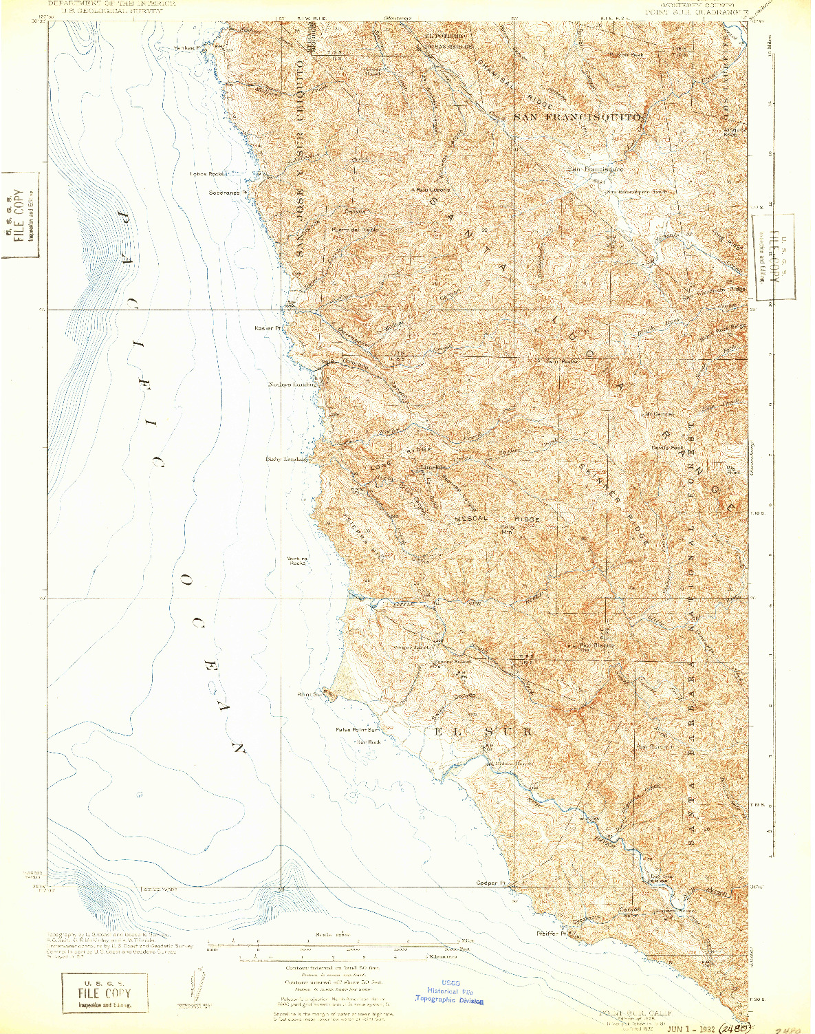 USGS 1:62500-SCALE QUADRANGLE FOR POINT SUR, CA 1925