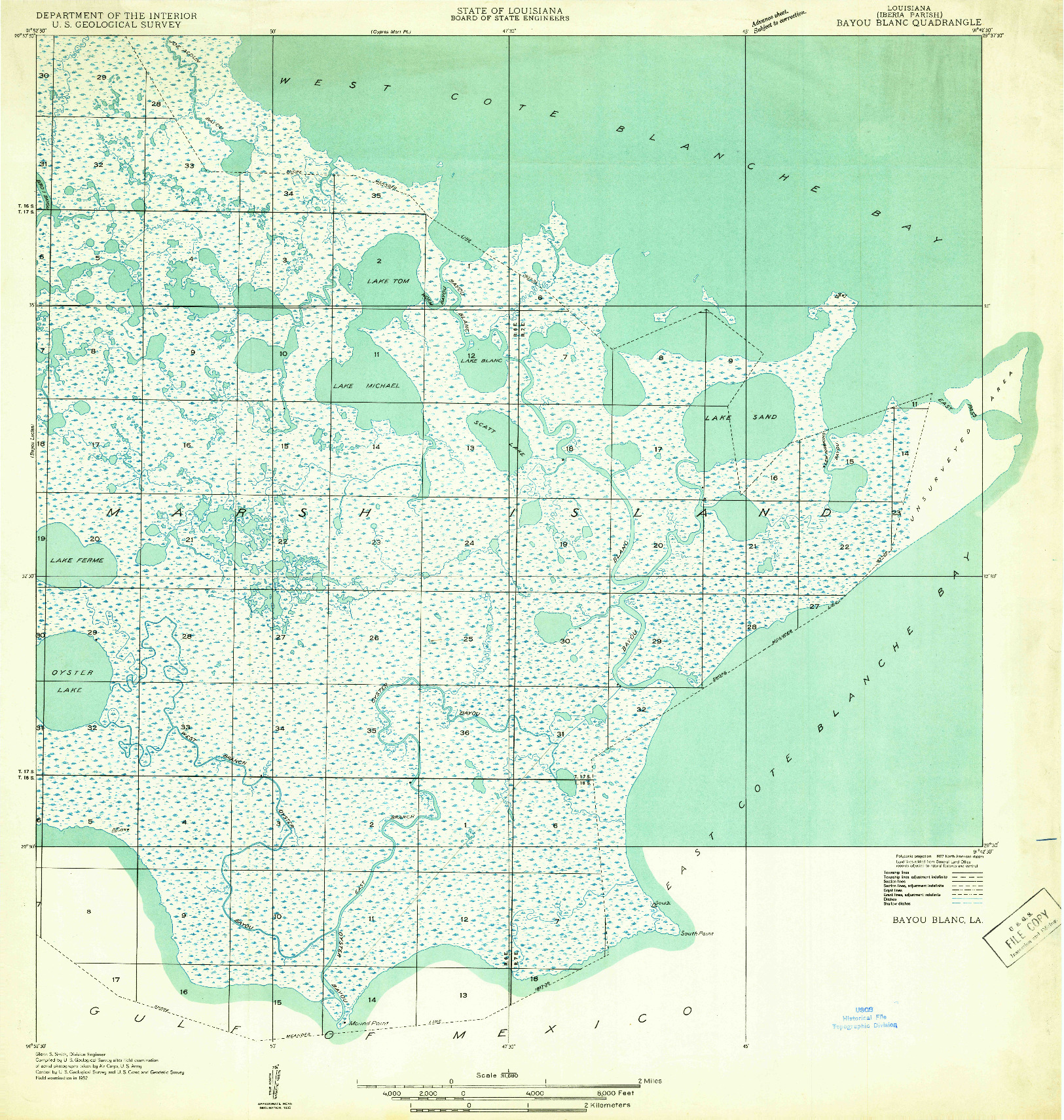 USGS 1:31680-SCALE QUADRANGLE FOR BAYOU BLANC, LA 1932