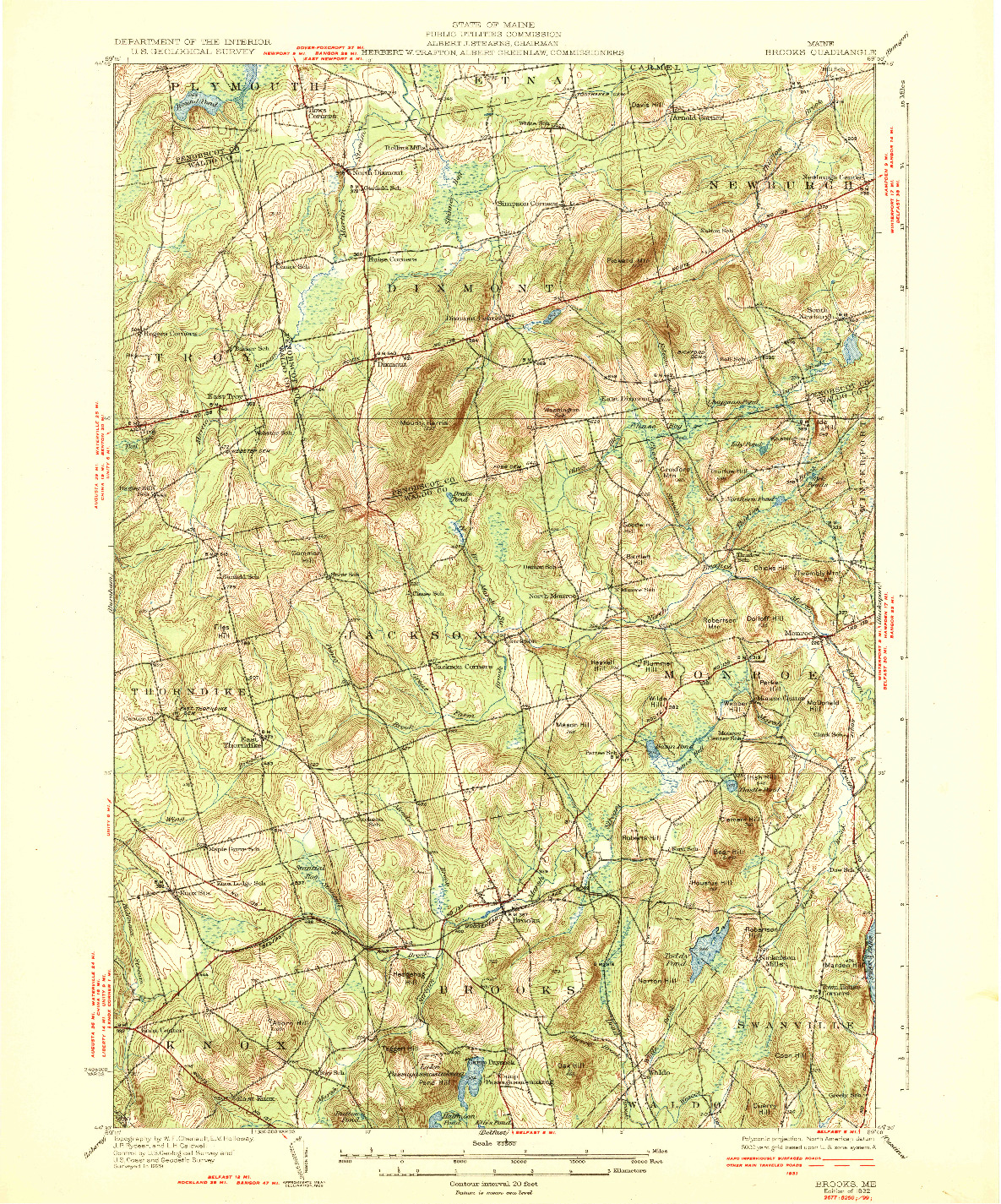 USGS 1:62500-SCALE QUADRANGLE FOR BROOKS, ME 1932