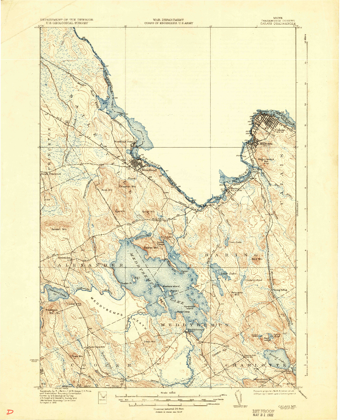 USGS 1:62500-SCALE QUADRANGLE FOR CALAIS, ME 1932