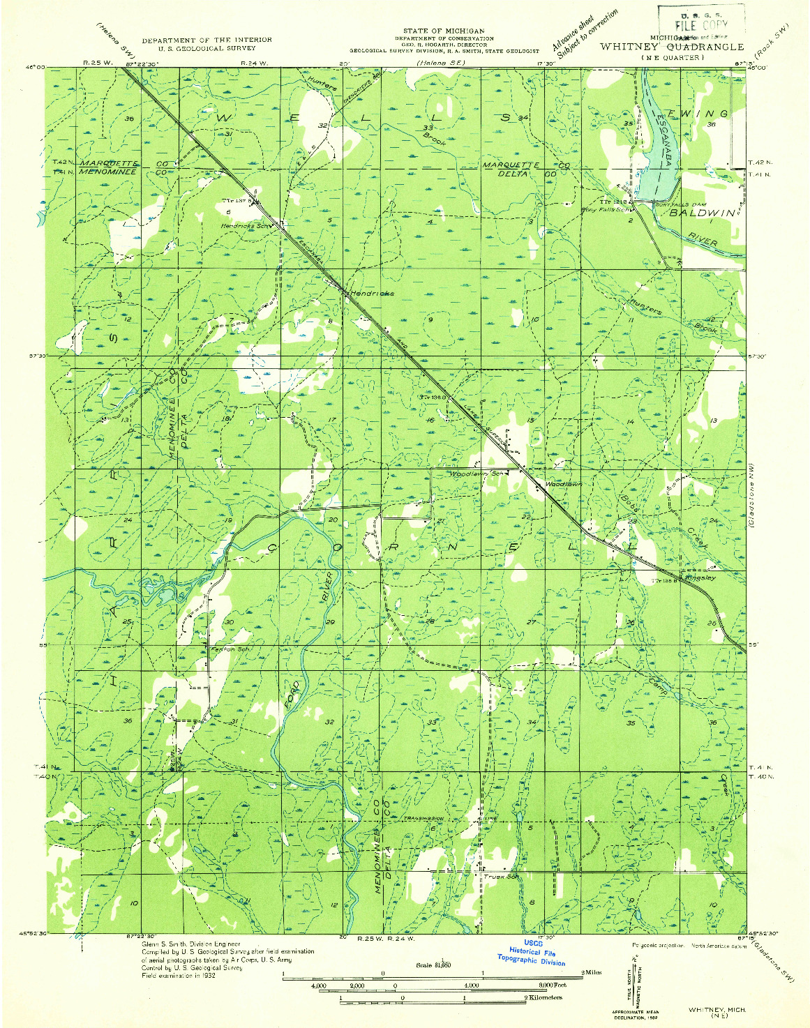 USGS 1:31680-SCALE QUADRANGLE FOR WHITNEY NE, MI 1932