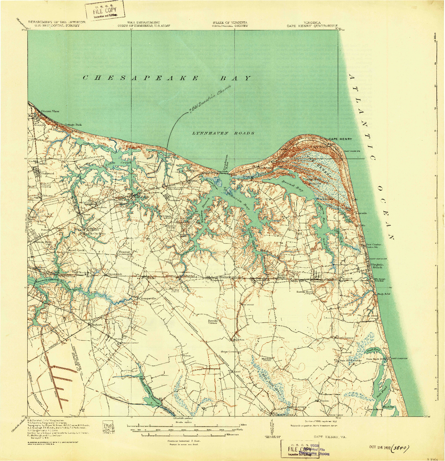 USGS 1:62500-SCALE QUADRANGLE FOR CAPE HENRY, VA 1919