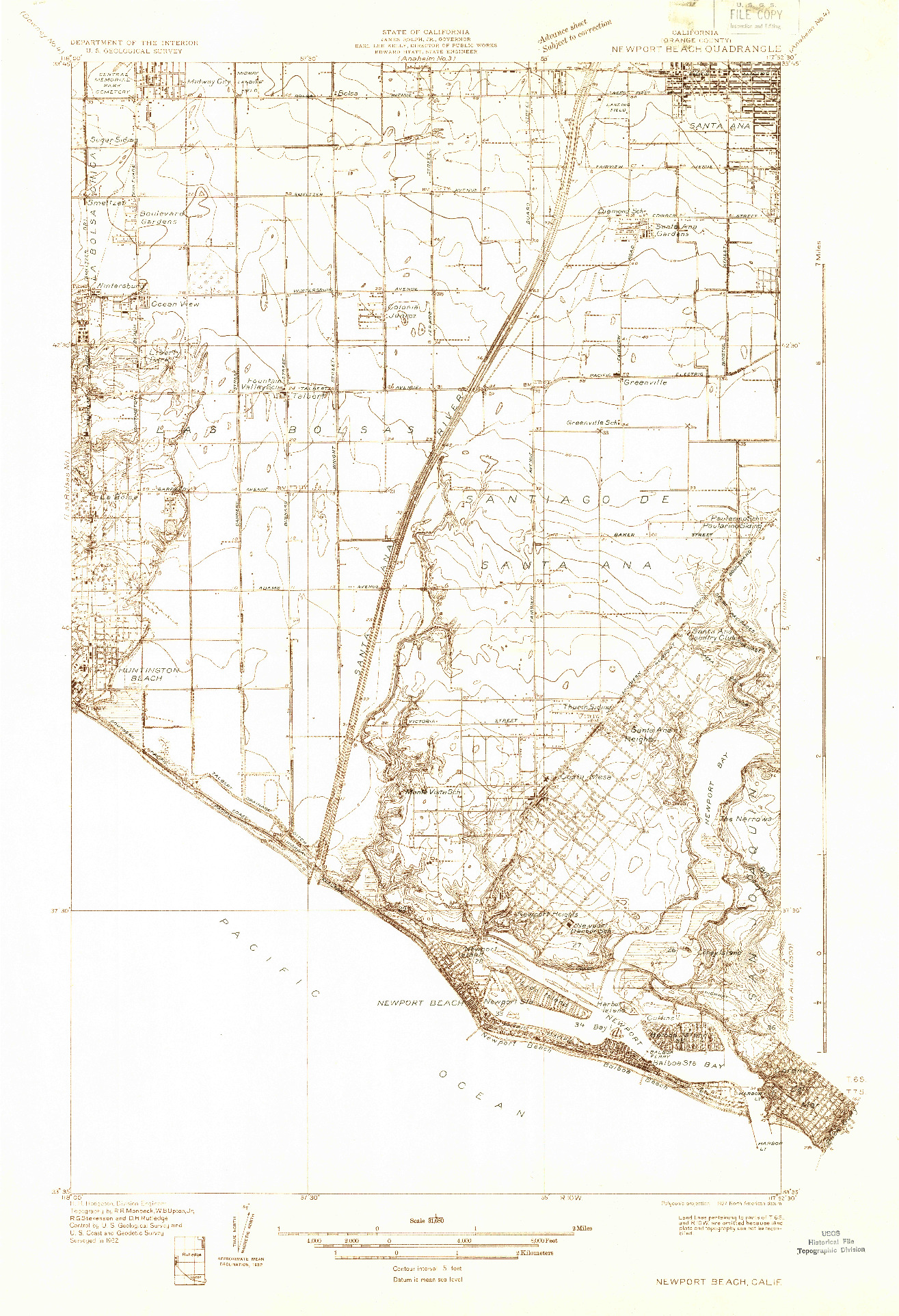 USGS 1:31680-SCALE QUADRANGLE FOR NEWPORT BEACH, CA 1932