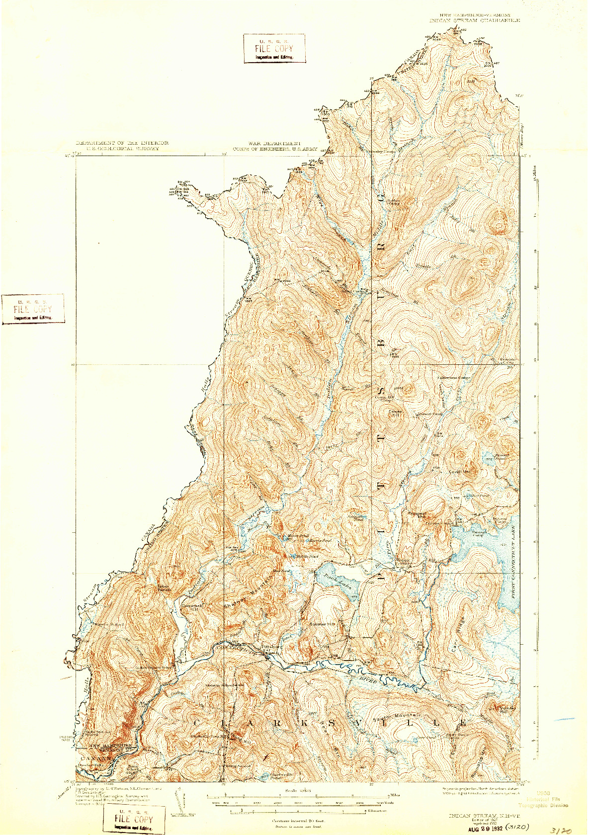 USGS 1:62500-SCALE QUADRANGLE FOR INDIAN STREAM, NH 1927