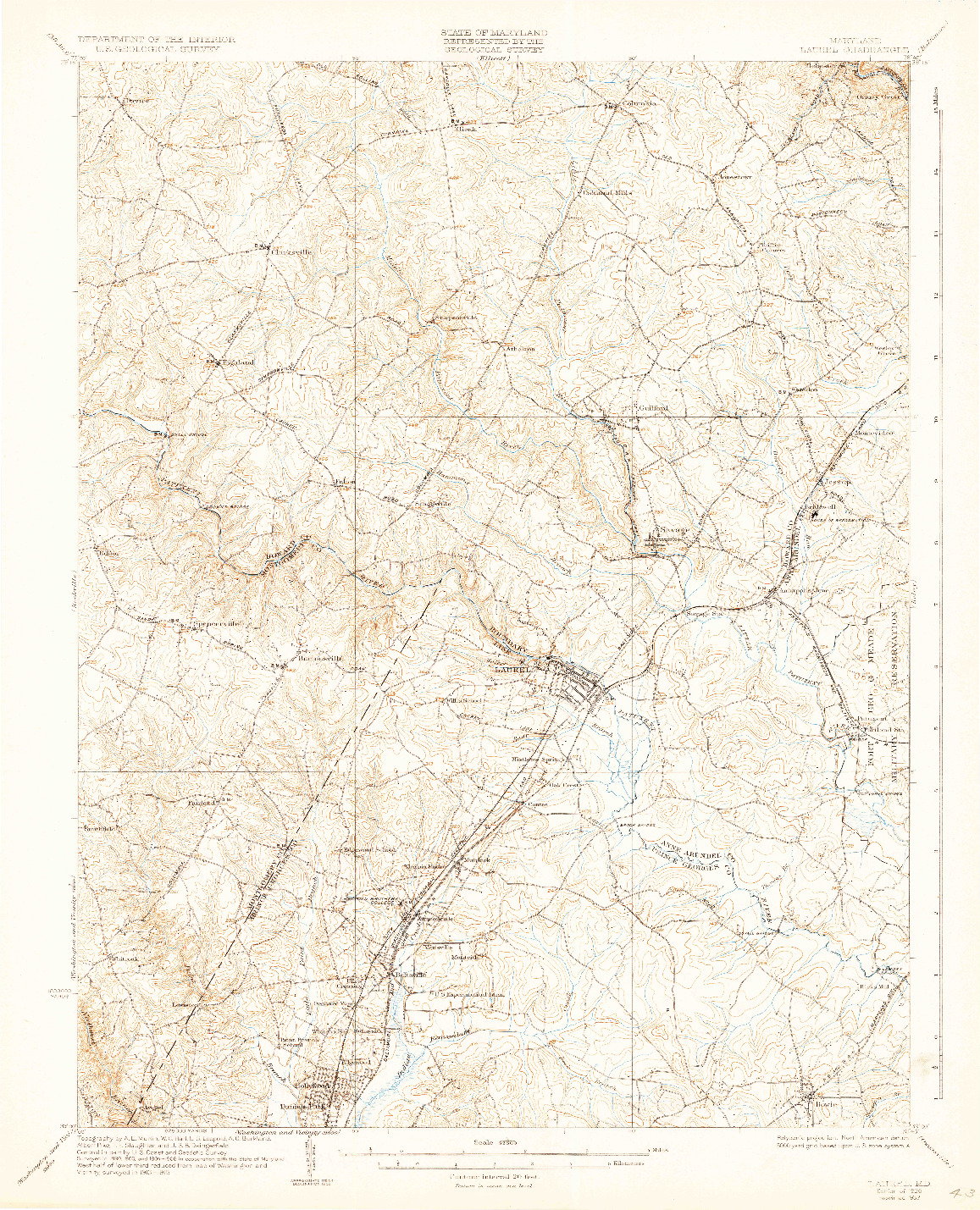 USGS 1:62500-SCALE QUADRANGLE FOR LAUREL, MD 1926