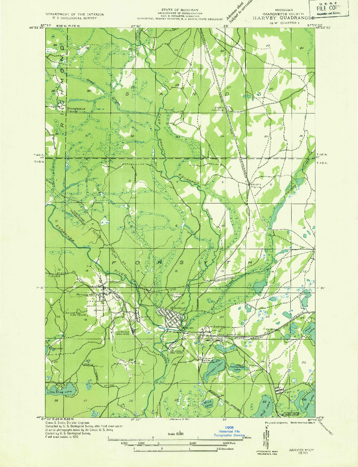 USGS 1:31680-SCALE QUADRANGLE FOR HARVEY SW, MI 1932