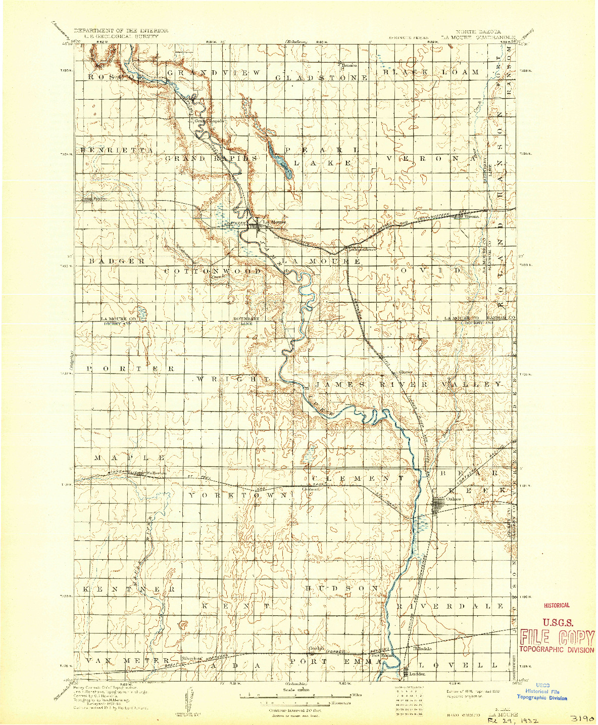 USGS 1:125000-SCALE QUADRANGLE FOR LA MOURE, ND 1918