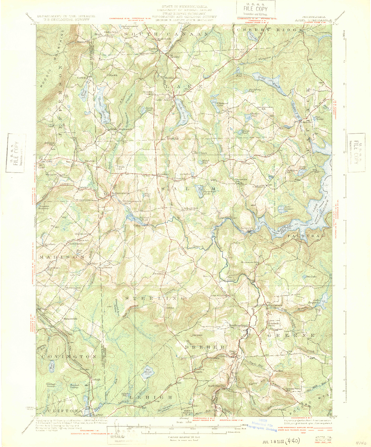 USGS 1:62500-SCALE QUADRANGLE FOR ARIEL, PA 1932