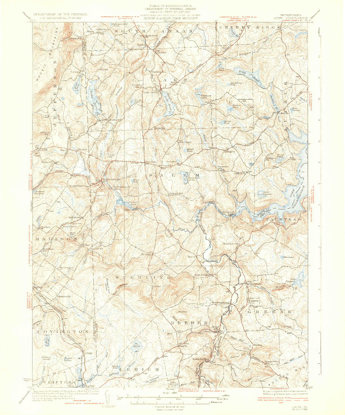 USGS 1:62500-SCALE QUADRANGLE FOR ARIEL, PA 1932