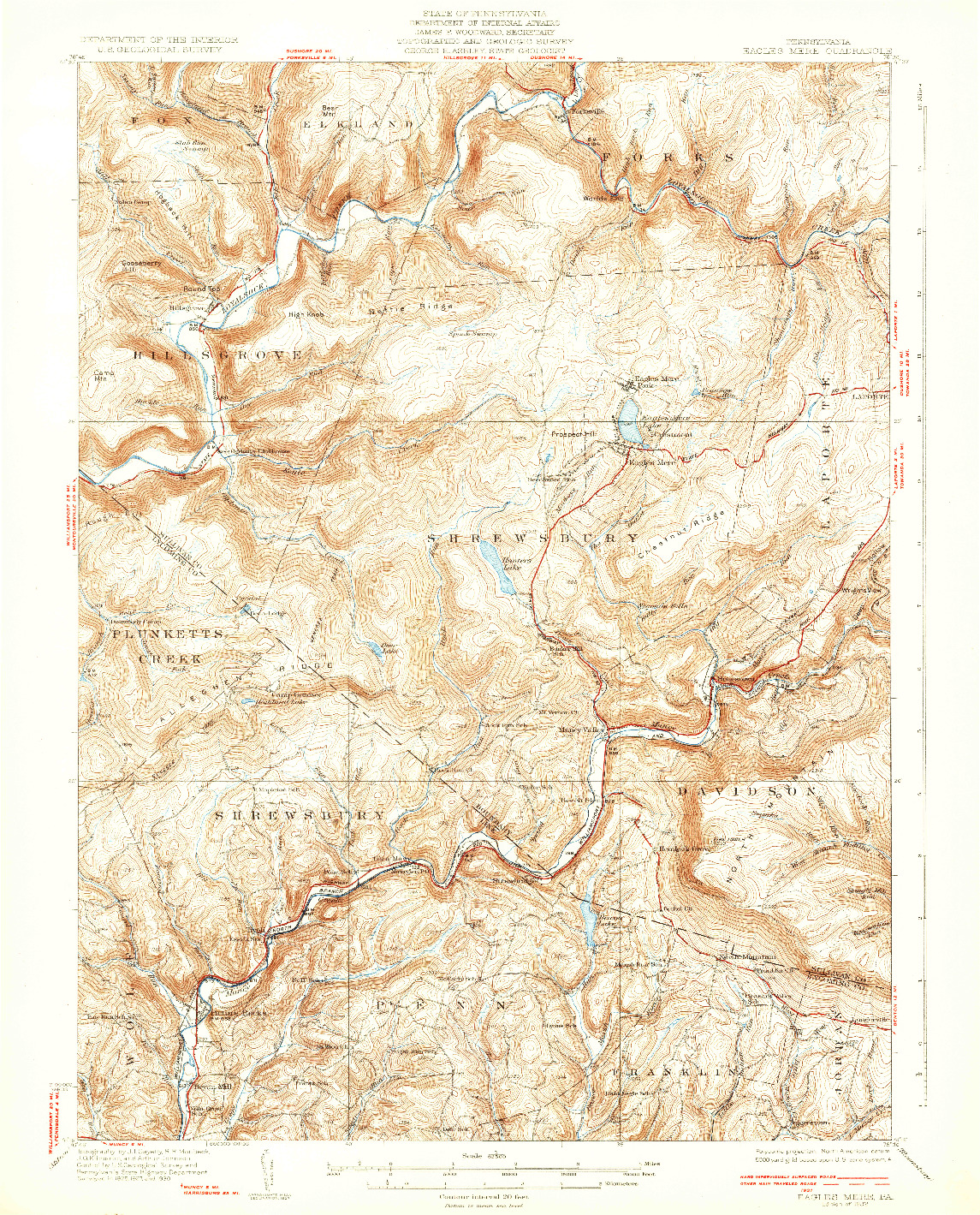 USGS 1:62500-SCALE QUADRANGLE FOR EAGLES MERE, PA 1932