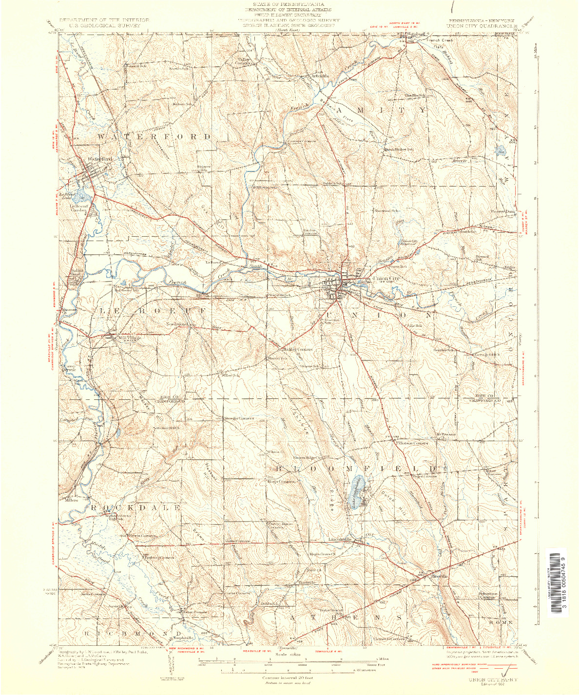 USGS 1:62500-SCALE QUADRANGLE FOR UNION CITY, PA 1932