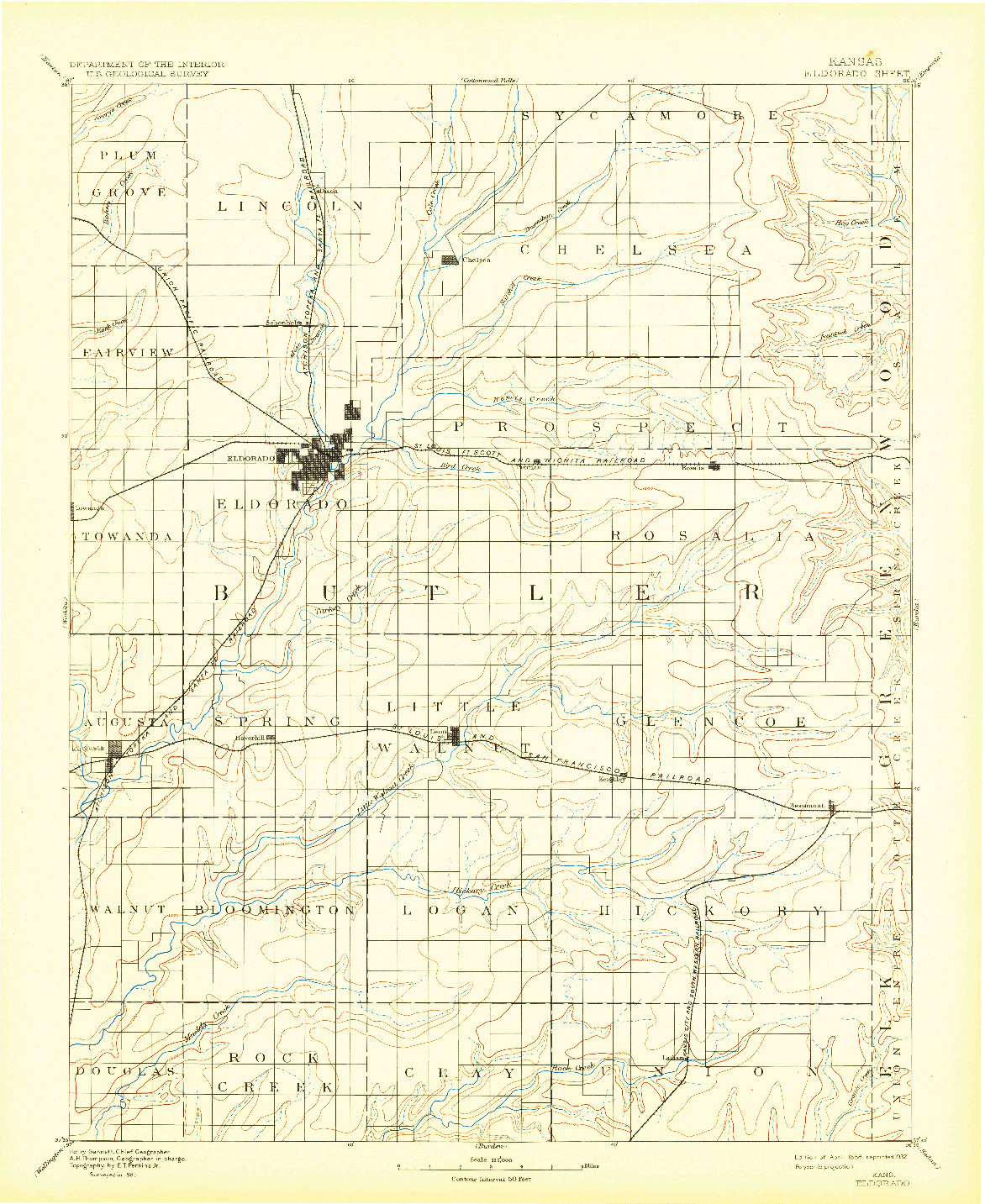 USGS 1:125000-SCALE QUADRANGLE FOR ELDORADO, KS 1888