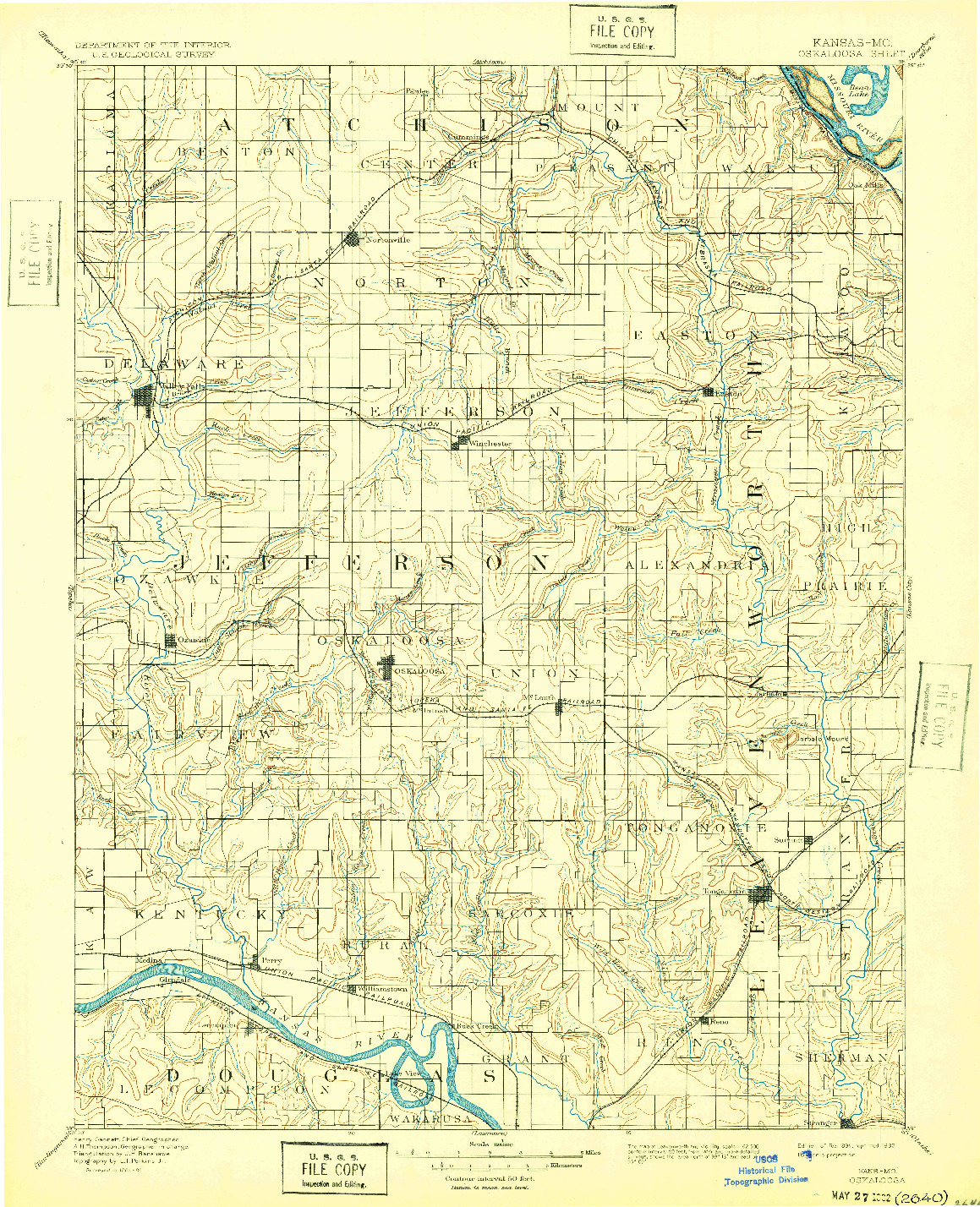 USGS 1:125000-SCALE QUADRANGLE FOR OSKALOOSA, KS 1894