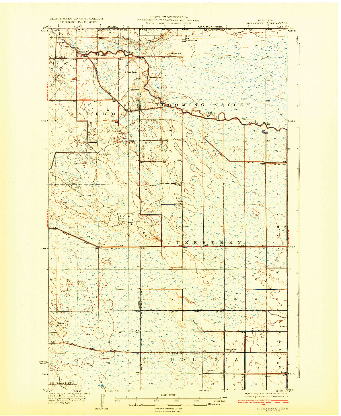USGS 1:62500-SCALE QUADRANGLE FOR JUNEBERRY, MN 1932